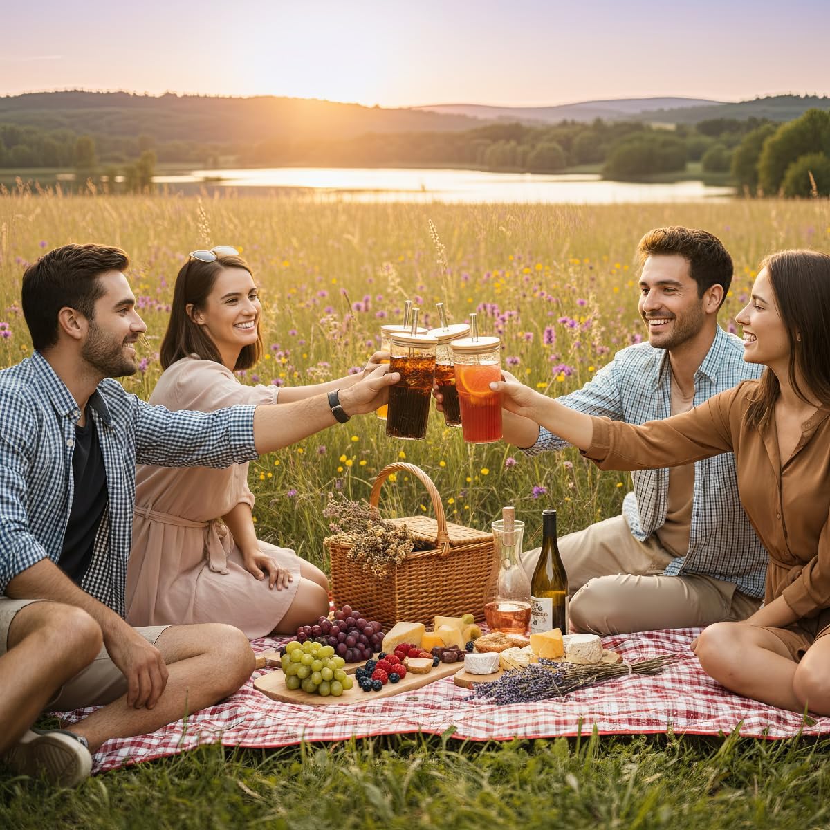 24Oz Embossed Glass Tumbler with Bamboo Lid and Straws, 4PCS Large Capacity Iced Coffee Cup with Cleaning Brushes, Ribbed Coffee Cups, Vintage Drinking Cold Beverages for Iced Coffee, Tea, Juice