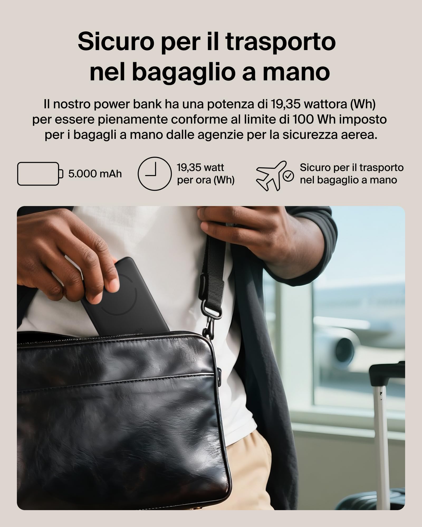 Belkin BoostCharge Power Bank Magnetico 5000mAh, Anello Magnetico - Nero | Caricatore Portatile 5000mAh Wireless, Certificato Qi2, Anello Magnetico per Aggancio, 1 USB-C, Pre-Caricato, Cavo Incluso