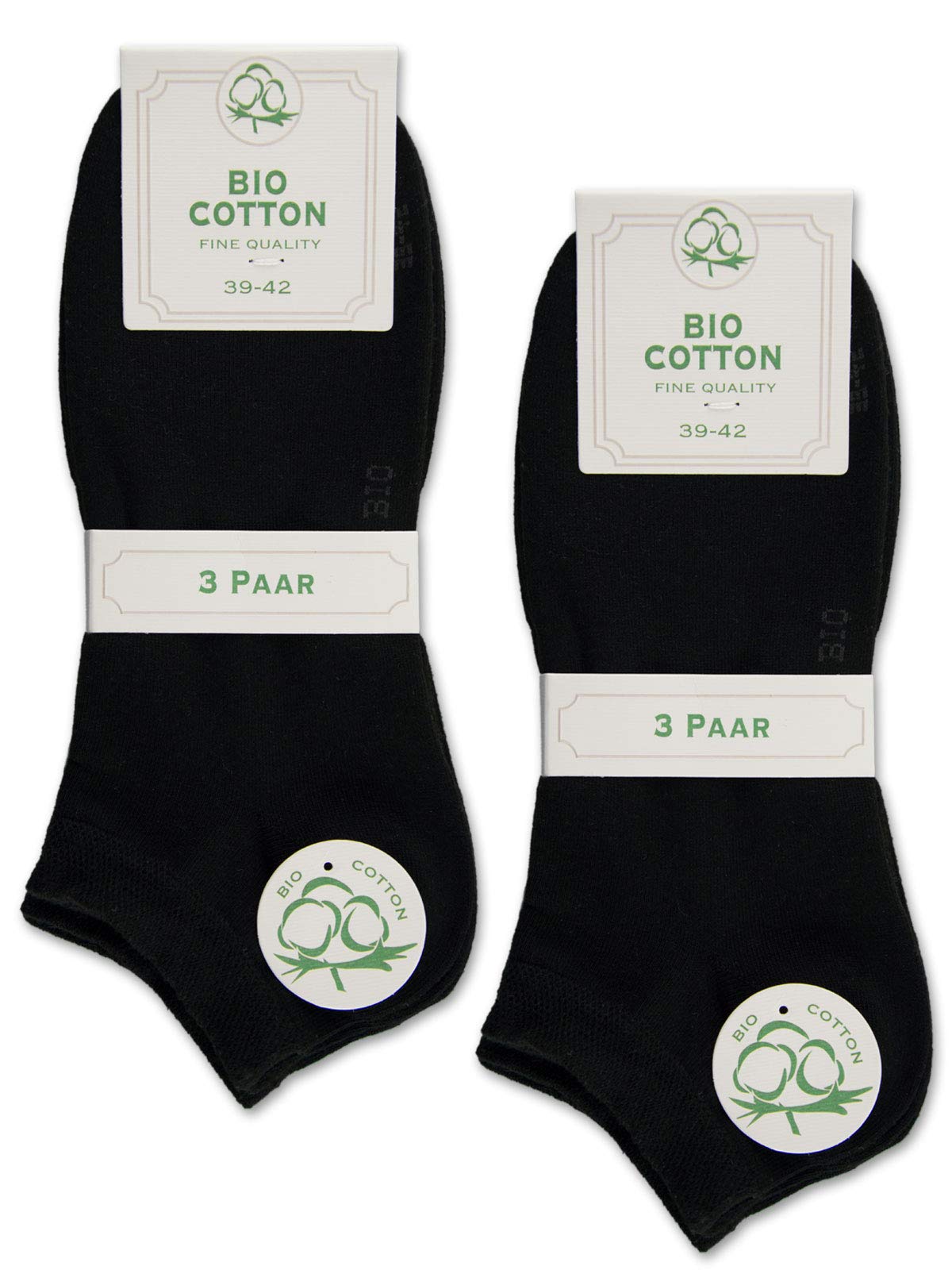 sockenkauf24 6 Pairs of Trainer Socks Organic Cotton for Men and Women without Seam with Comfort Waistband, black, 43-46