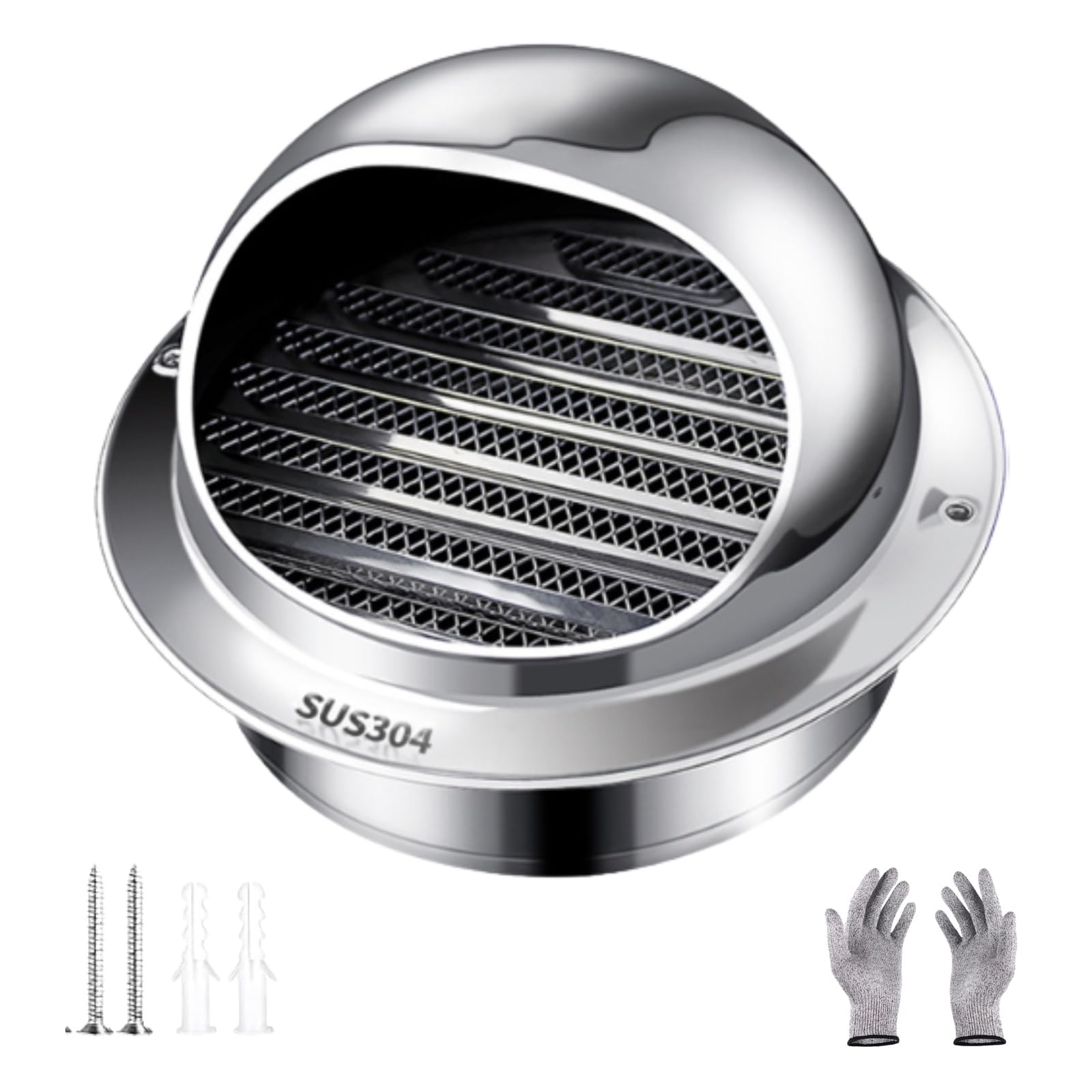 50-300mm Griglia Aerazione In Acciaio Inox 304, Griglia Ventilazione Rotonda, Cappuccio Antivento Con Protezione Dagli Insetti A Maglia Fine, Per Uso Interno Ed Esterno, Parete(300mm/11.8in)