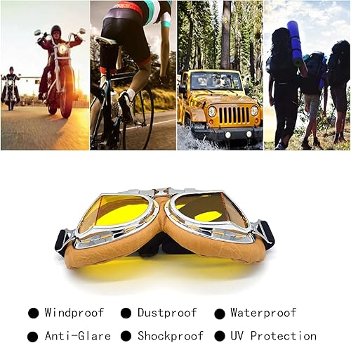 Miniatura 4 de evomosa - Gafas de motocicleta retro para hombres y mujeres, anti niebla, anti viento, anti polvo y arena, gafas de piloto de aviador para