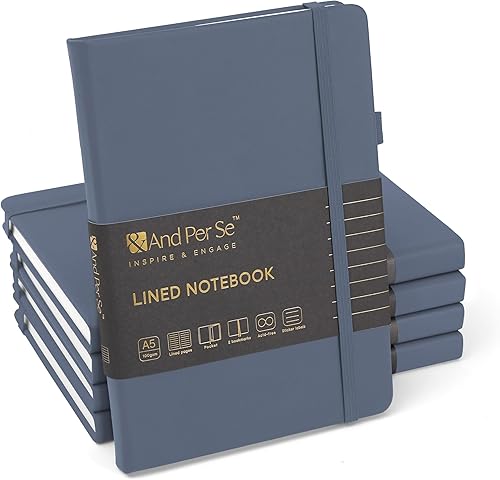 Miniatura 115 de &And Per Se - Cuaderno con rayas estrechas (5 unidades), 160 páginas, tamaño A5 de 5.7 x 8 pulgadas, diario de papel grueso, con tapa dura, para