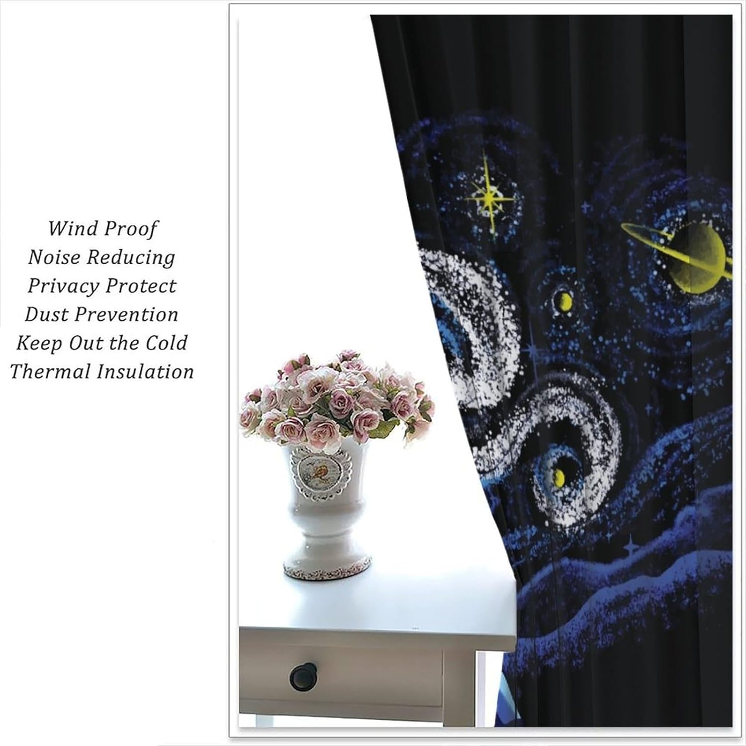 Artistic Starry Night Astronaut Curtain Set Space Galaxy Funny Printed Rod Pocket Blackout Window Treatments for Kids Boys Living Room Bedroom Decor 42" W X 45" L