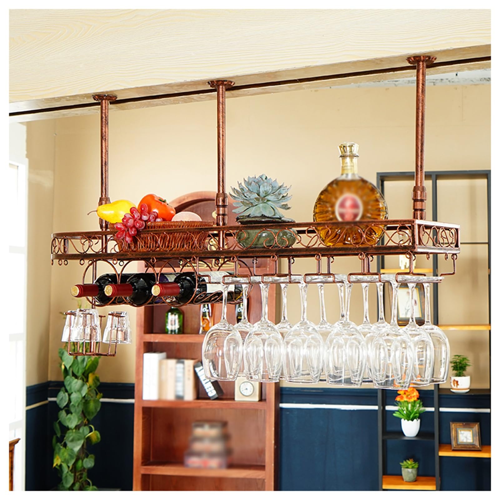 Porte-verres suspendu en laiton de 100 cm pour plafond chic