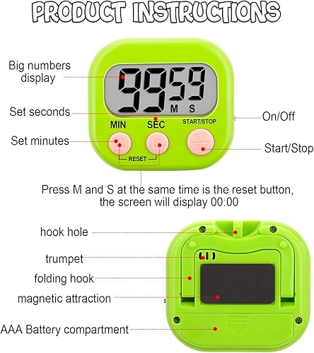 Miniatura 3 de Paquete de 4 temporizadores de cocina digitales de cocina, temporizador digital de alarma fuerte, temporizador de cocina con soporte magnético con