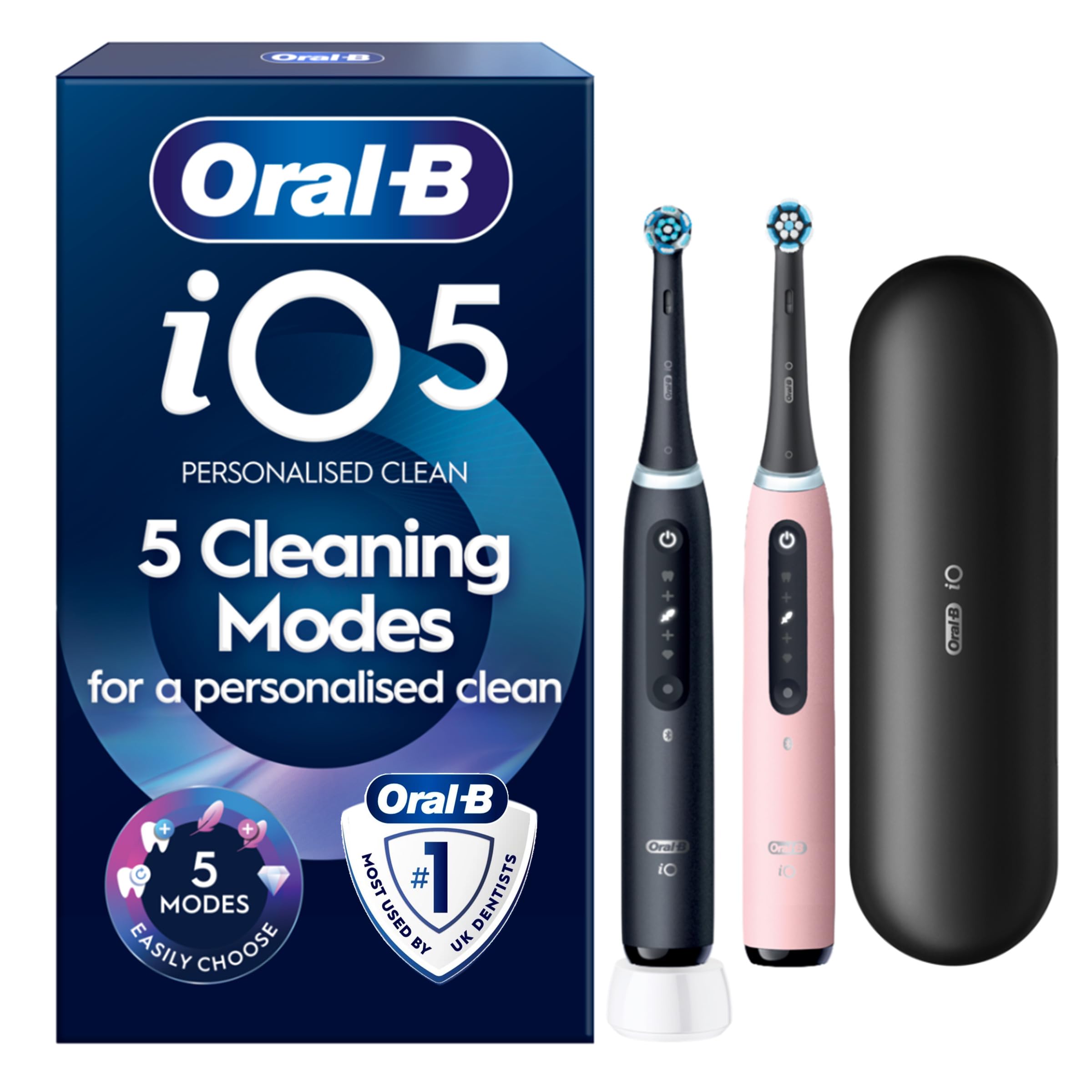 Oral B iO5 Black & Pink Electric Toothbrushes Designed By Braun  Duo Pack - Toothbrush + 4 Toothbrush Heads