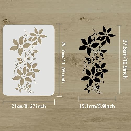 Miniatura 2 de FINGERINSPIRE Clematis - Plantilla clásica de 11.7 x 8.3 pulgadas, plantillas clásicas de flores para bordes de pared, plantillas de pintura de