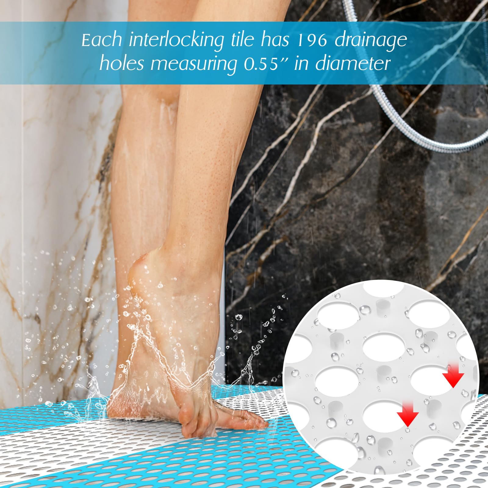 Tinideya Drainage Interlocking Tiles Bulk 11.8'' x 11.8'' Modular Interlocking Mat Non Slip TPE Splicing Garage Floor Tiles with Drain Holes for Pool Bathroom Deck Kitchen Patio — Amazon image 3