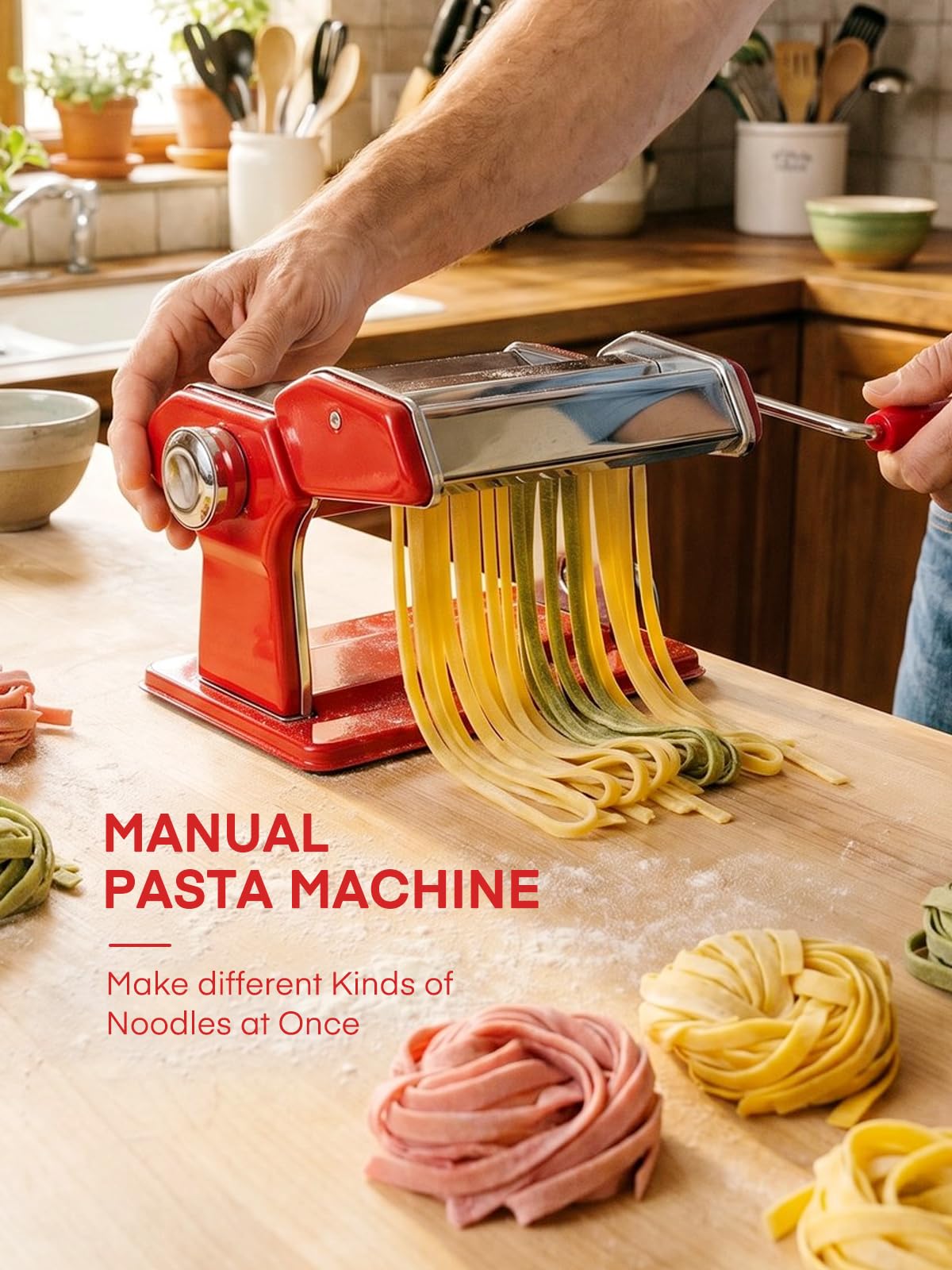 FOHERE Macchina per la Pasta Manuale,regolazione dello spessore a 7 livelli