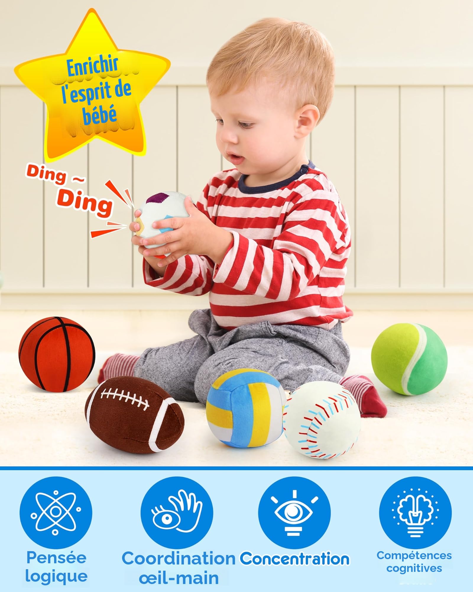 Vanmor Sensory Sports Balles pour tout-petits, jouets éducatifs avec sac de voyage, parfait pour le développement sensoriel, excellent cadeau