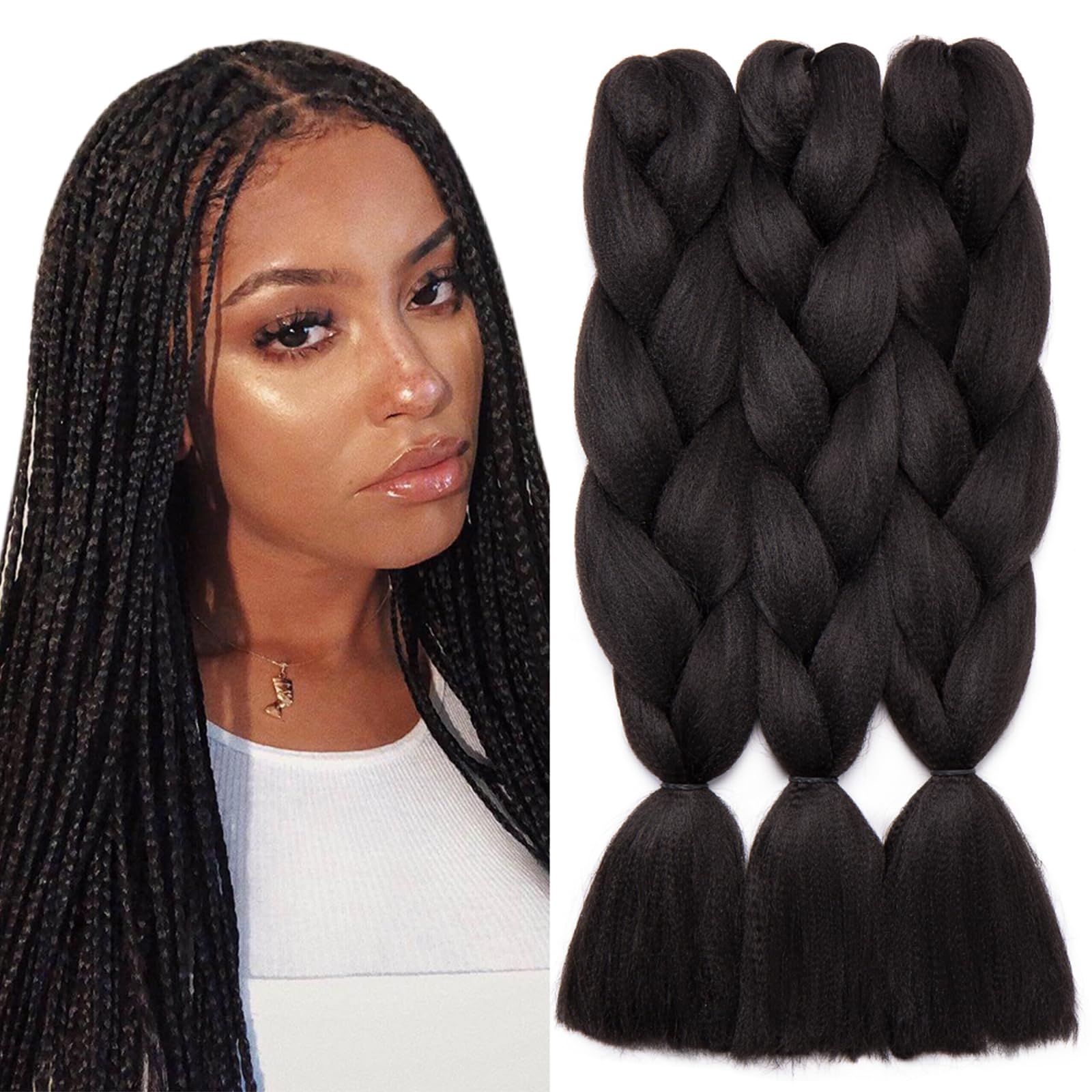 TESS 60cm Extensiones Para Trenzas Africanas Negro natural 1 pcs 100g Pelo Para Trenzas Africanas Sintético Braiding Jumbo Braid