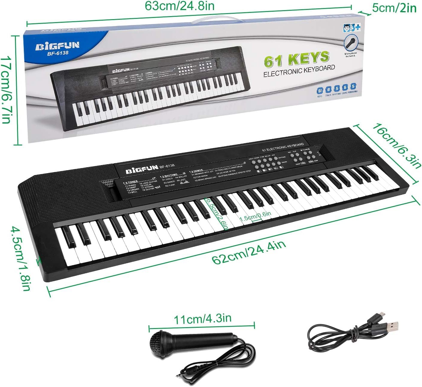 Pianino z 61 klawiszami dla dzieci, klawiatura muzyczna z mikrofonem, przenośne elektroniczne pianino edukacyjne, prezent dla początkujących chłopców i dziewcząt w wieku 3-12 lat, wbudowane głośniki i