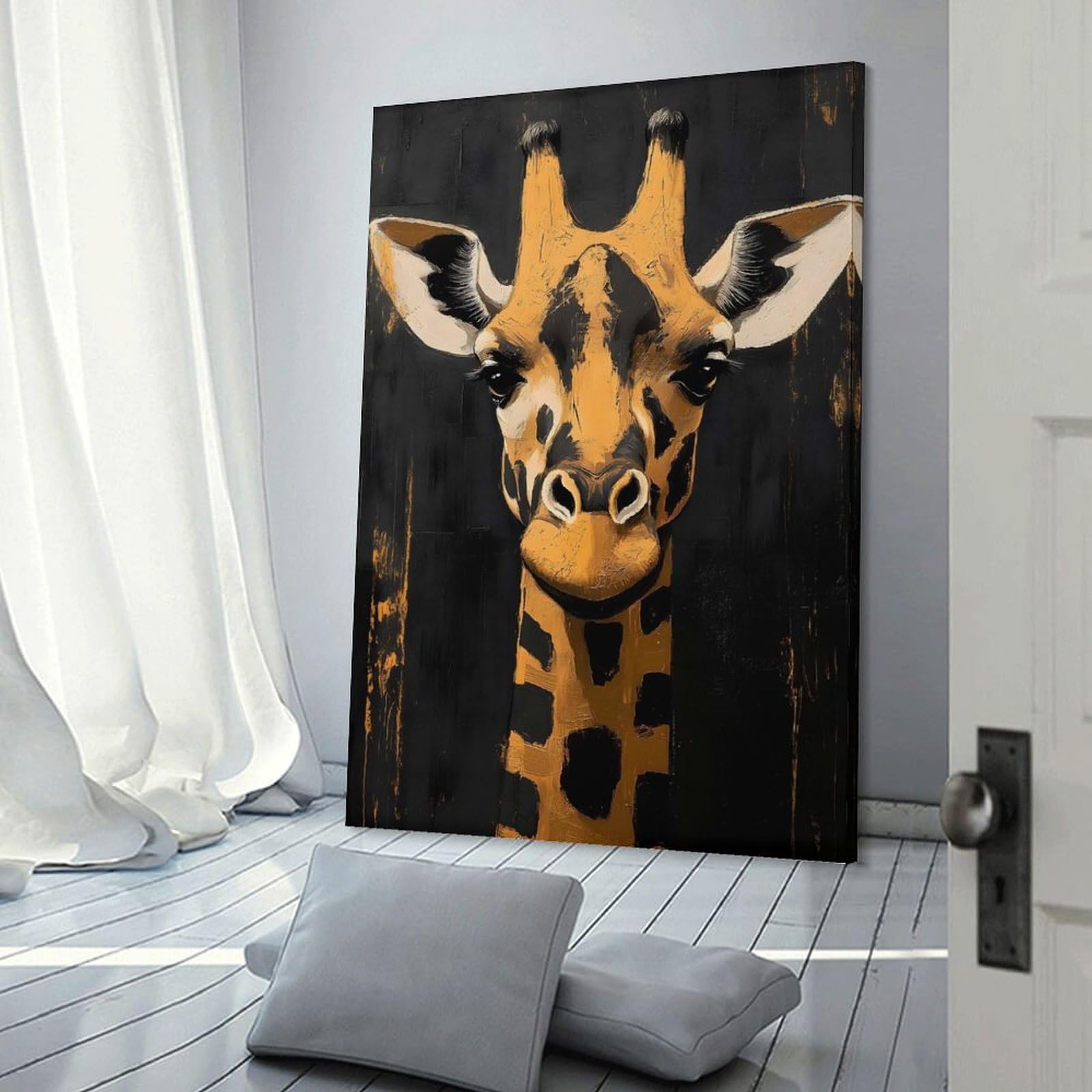 Junmoney Giraffe Portrait Painting(2) Hanging Wall Art, 12x18inch(30x45cm), for New Homes, Bedrooms Or Workspaces, Thoughtful Wall Decor for Art Lovers