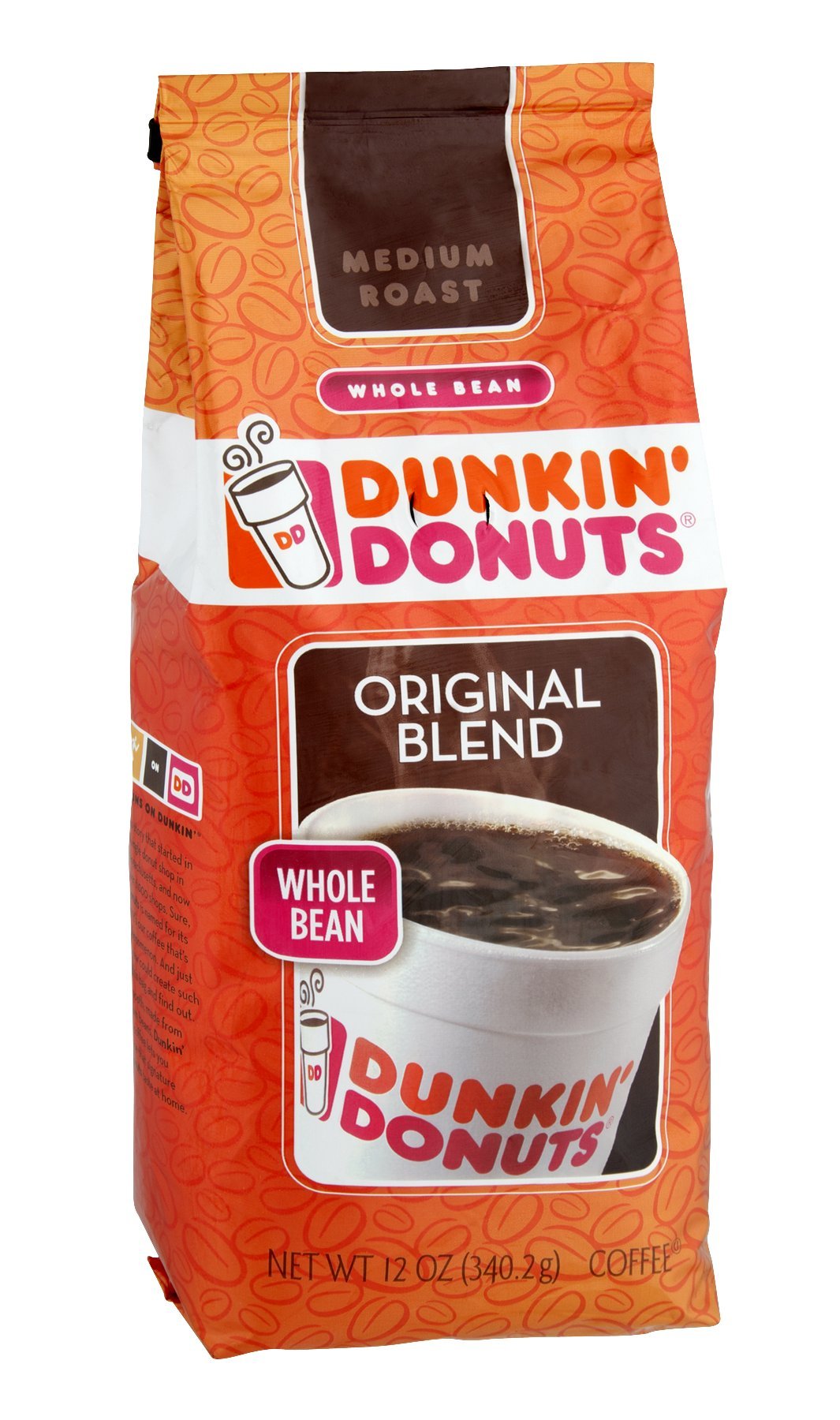 Dunkin' Donuts Original Blend Medium Roast Whole Bean Coffee 12 OZ (Pack of 18)