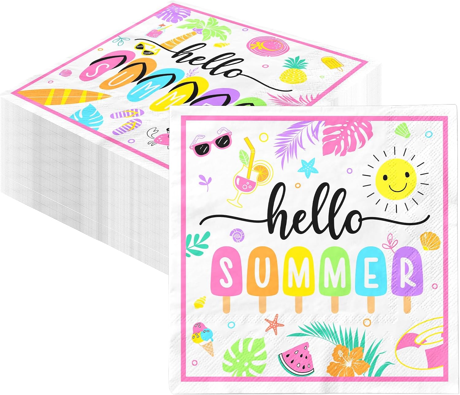 Summer Napkins 40Pcs Ice Cream Napkins Beach Theme Birthday Party Disposable Paper Luncheon Napkins for Hawaiian Pool Swimming Summer Party Supplies