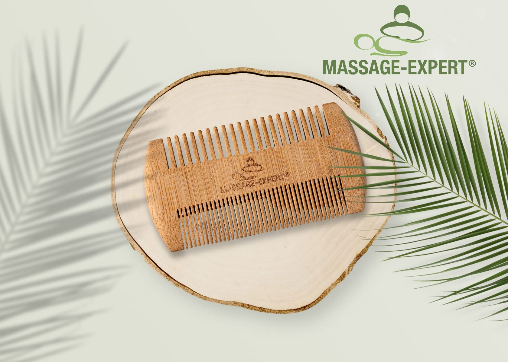 MASSAGE-EXPERT Peine de madera de bambú, grueso y fino, para el cabello, la barba, el bigote y el masaje de la piel, agradable sensación en la piel, antiestático gracias al material natural