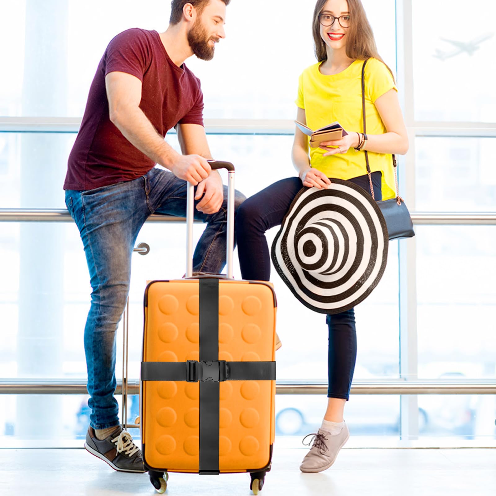 Set Di 4 Cinghie Per Valigia Da Viaggio, Colore Arancione, Resistenti E Regolabili. Perfette Per Fissare E Proteggere I Bagagli Durante I Trasporti. Accessori Di Alta Qualità Per Borse E Trolley.