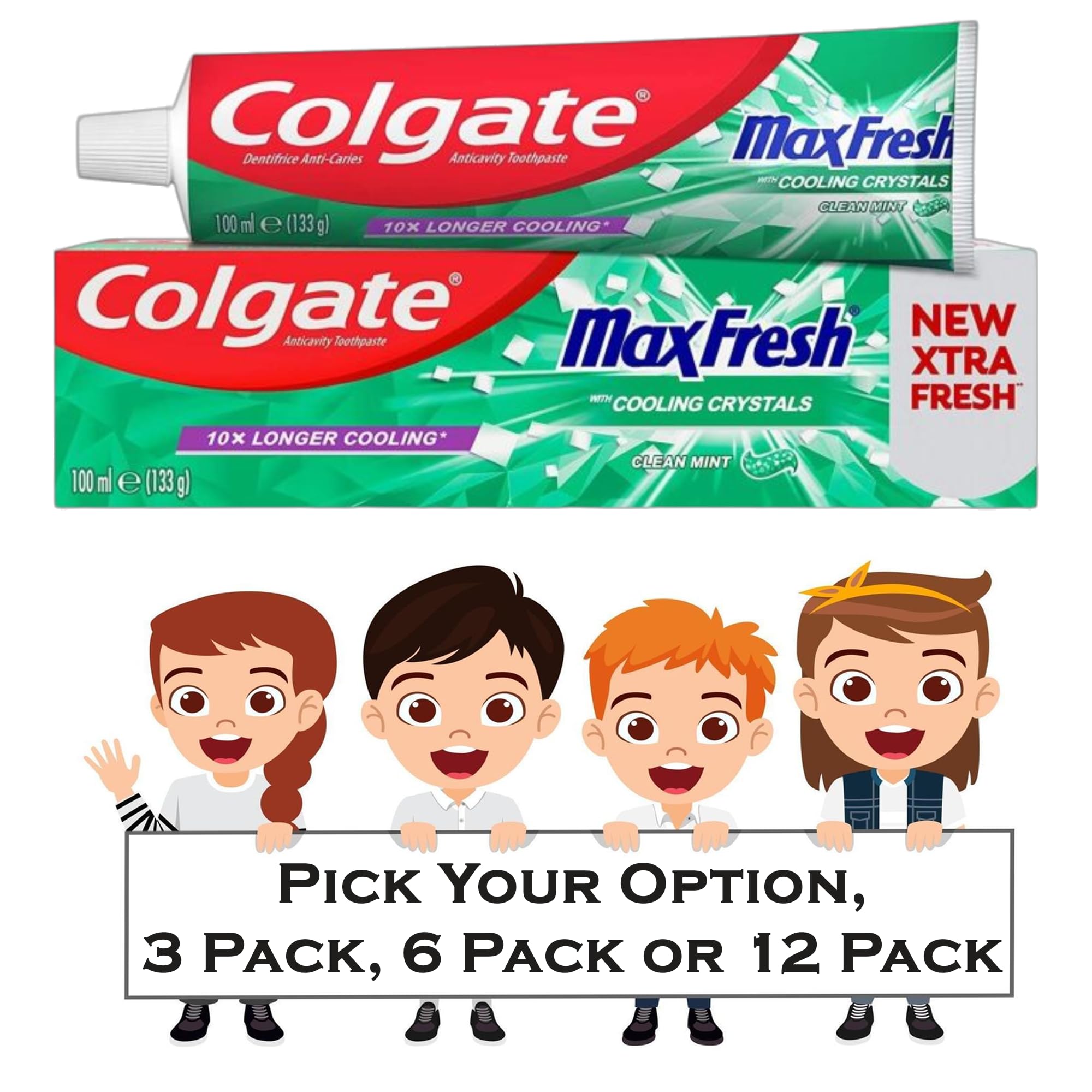 Max Fresh Clean Mint with Cooling Crystals Toothpaste 100ml (133g) | 10x Longer Cooling | Pick Your Option, 3 Pack, 6 Pack or 12 Pack