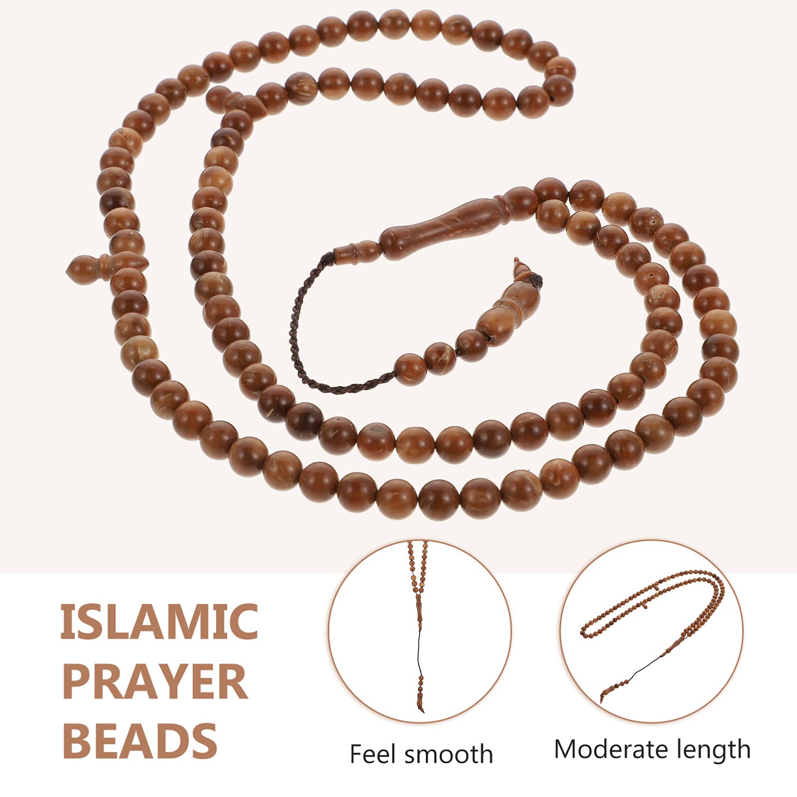 BESPORTBLE Collar de oración del Islam Masbaha 99 perlas de madera auténticas de Indonesia, cuentacasos, cuentas de zigzar, cuentas de oración, rosario, musulmanes, tasbih Misbaha, 6 mm