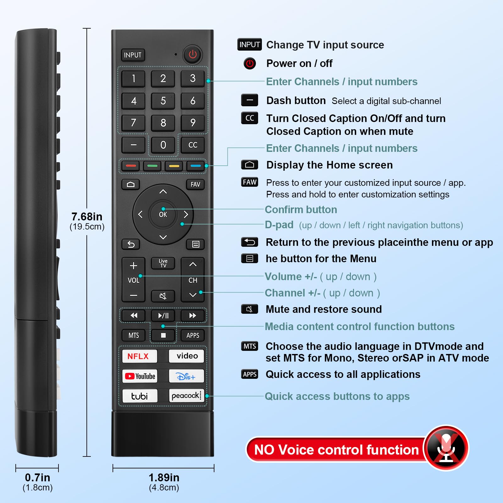 Remplacement pour télécommande Hisense Smart TV