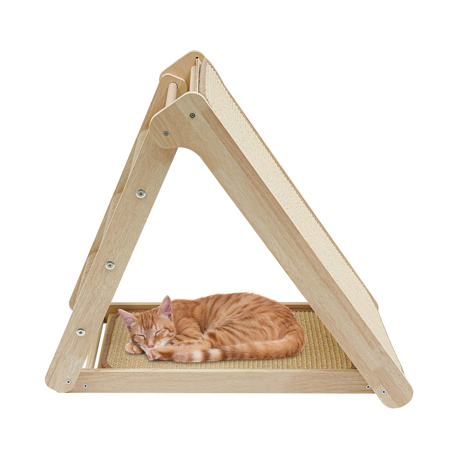 Tabla rascador para gatos de primera calidad, triangular, sisal natural y madera maciza, diseño inclinado para un cuidado saludable de las uñas, arañazos montados en el suelo, tabla rascador