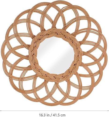 Miniatura 2 de VOSAREA Arte de pared decorativo de espejo tejido bohemio para sala de estar, dormitorio y baño, diseño de ratán natural para decoración interior