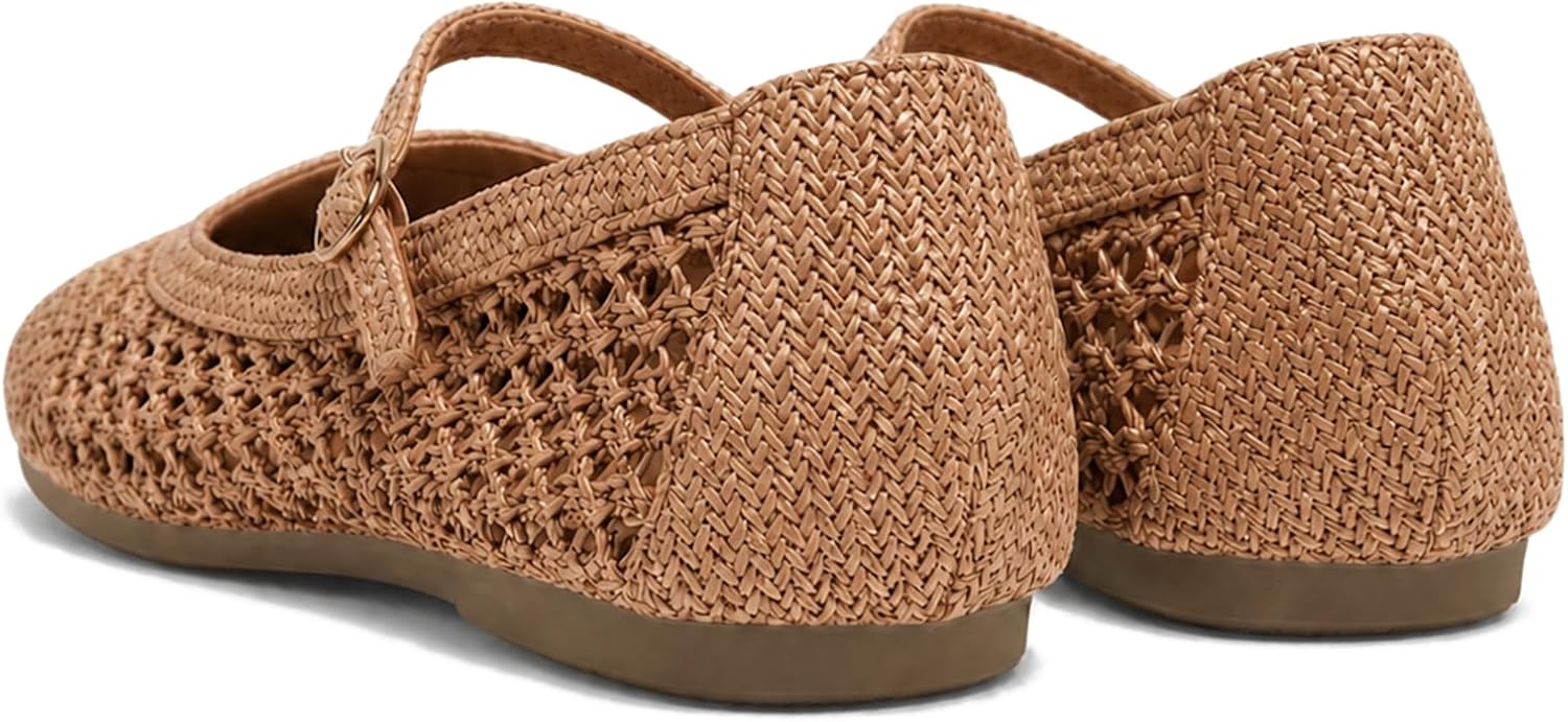 Women Mary Jane Woven Flats Dressy Ballet Flats with Square Toe Adjustable Strap Comfortable Work Shoes Lightweight Non Slip Casual Flats