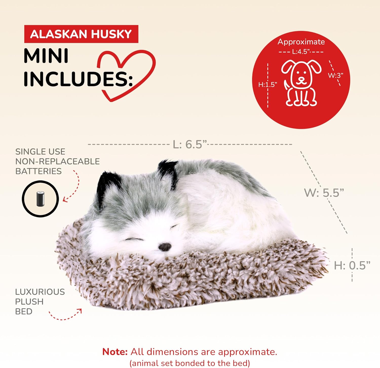 Minis Alaskan Husky, Realistic, Lifelike Stuffed Interactive Plush Toy, Electronic Pets, Companion Pet Puppy with 100% Synthetic Fur