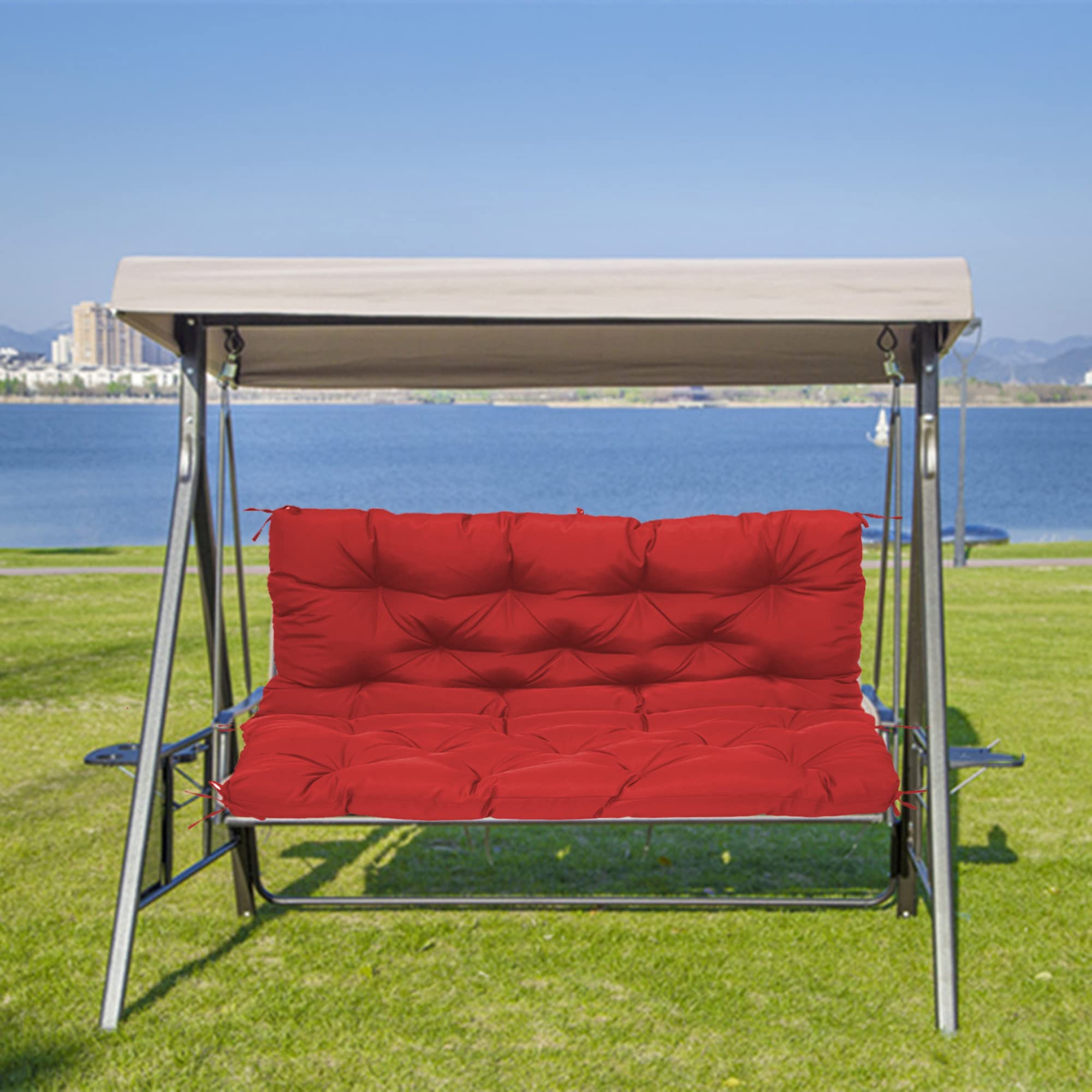 Outdoor Patio Furniture Cushion Set with Backrest Washable Canopy Garden Swing Cushions for 2 3 Seater Rocking Chair in Courtyard Gardens Red 150x100x10cm