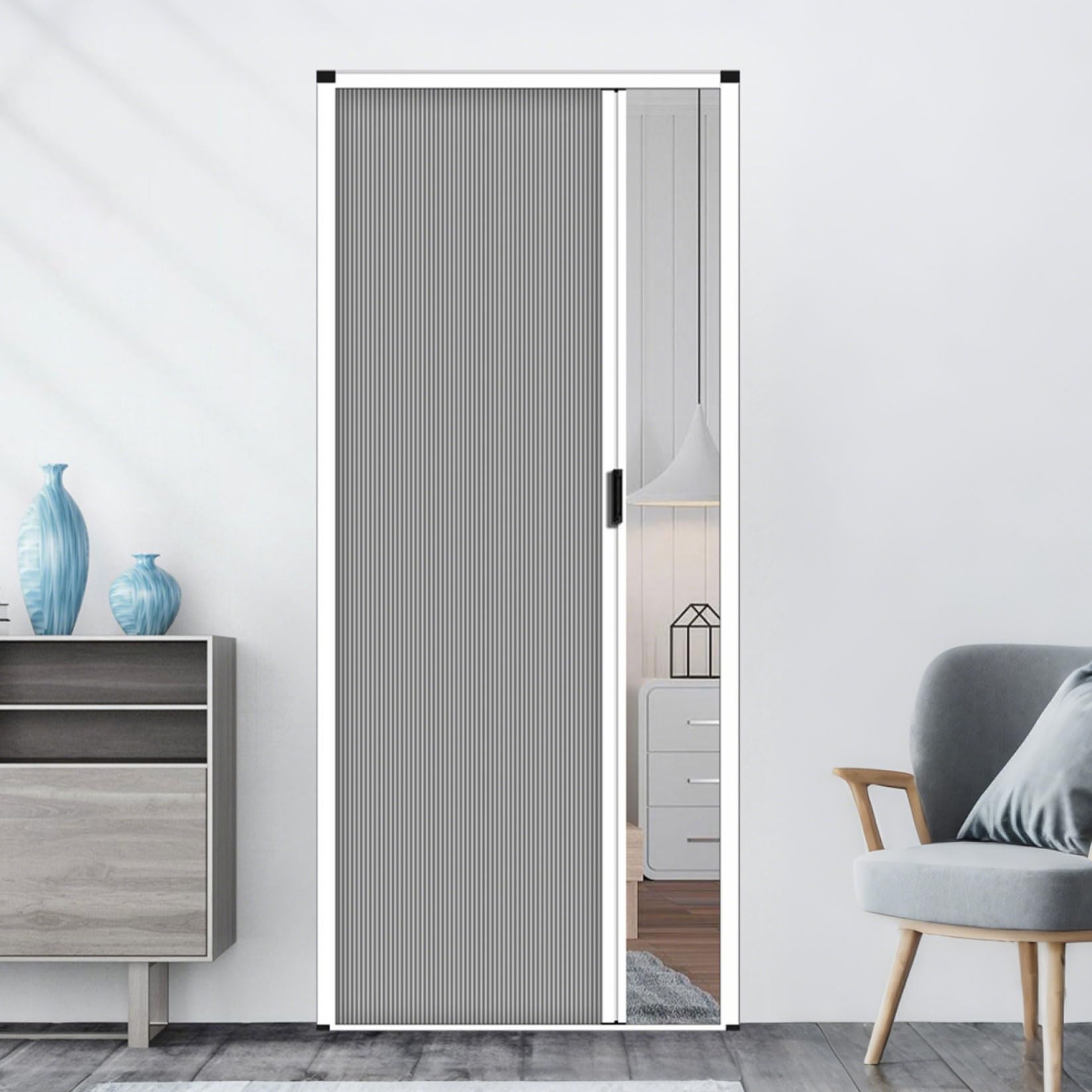Portes Accordéon Intérieures,de 180/190/200/210 cm de Hauteur,Design Nid D'abeille,kit de Porte coulissante Invisible,Cloison De Séparation Pliable Pour Chambre/Salon/Salle De Bain 85×190cm Gris