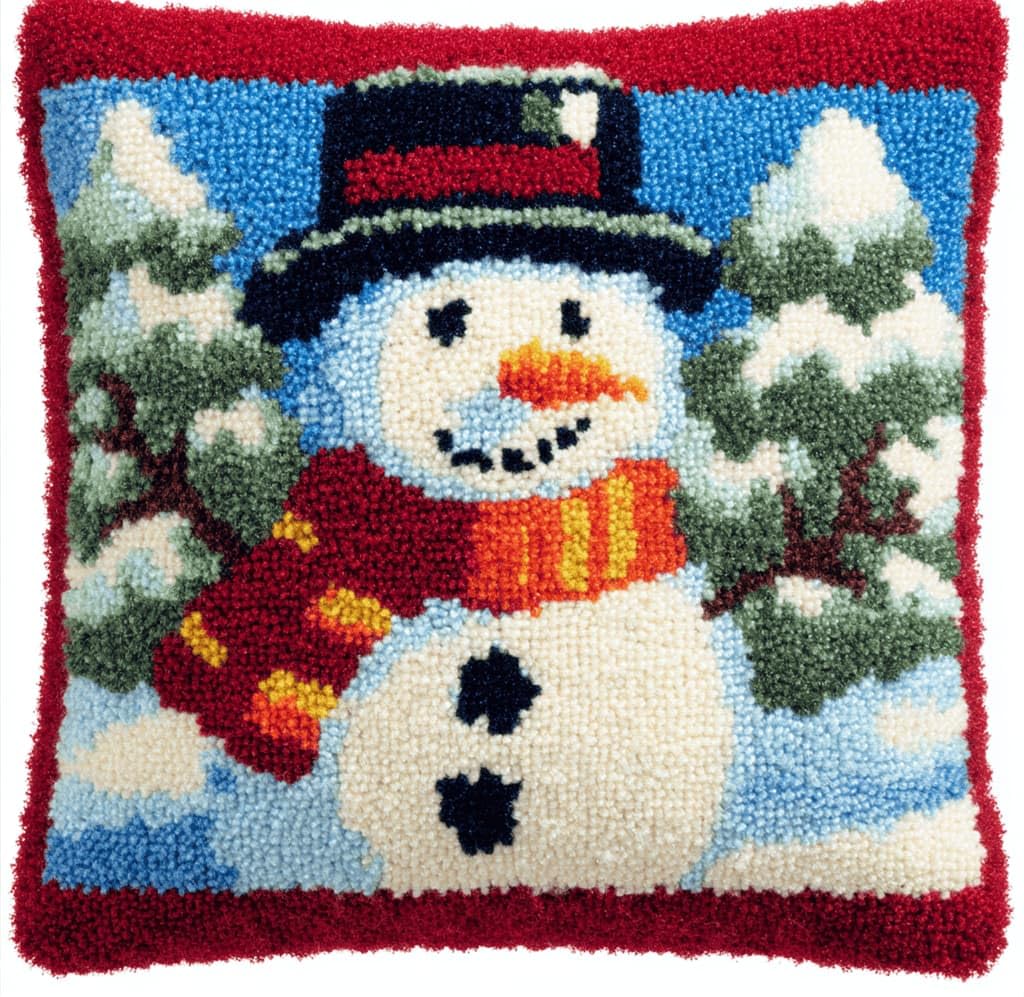 Kitquiver Latch Hook Kits Snowman for Adults,Beginners DIY Latch Hook Cushion Kits and Latch Rug Kits Cross-Stitch Embroidery Cushion Cover for Home Sofa Decoration 17X17 in