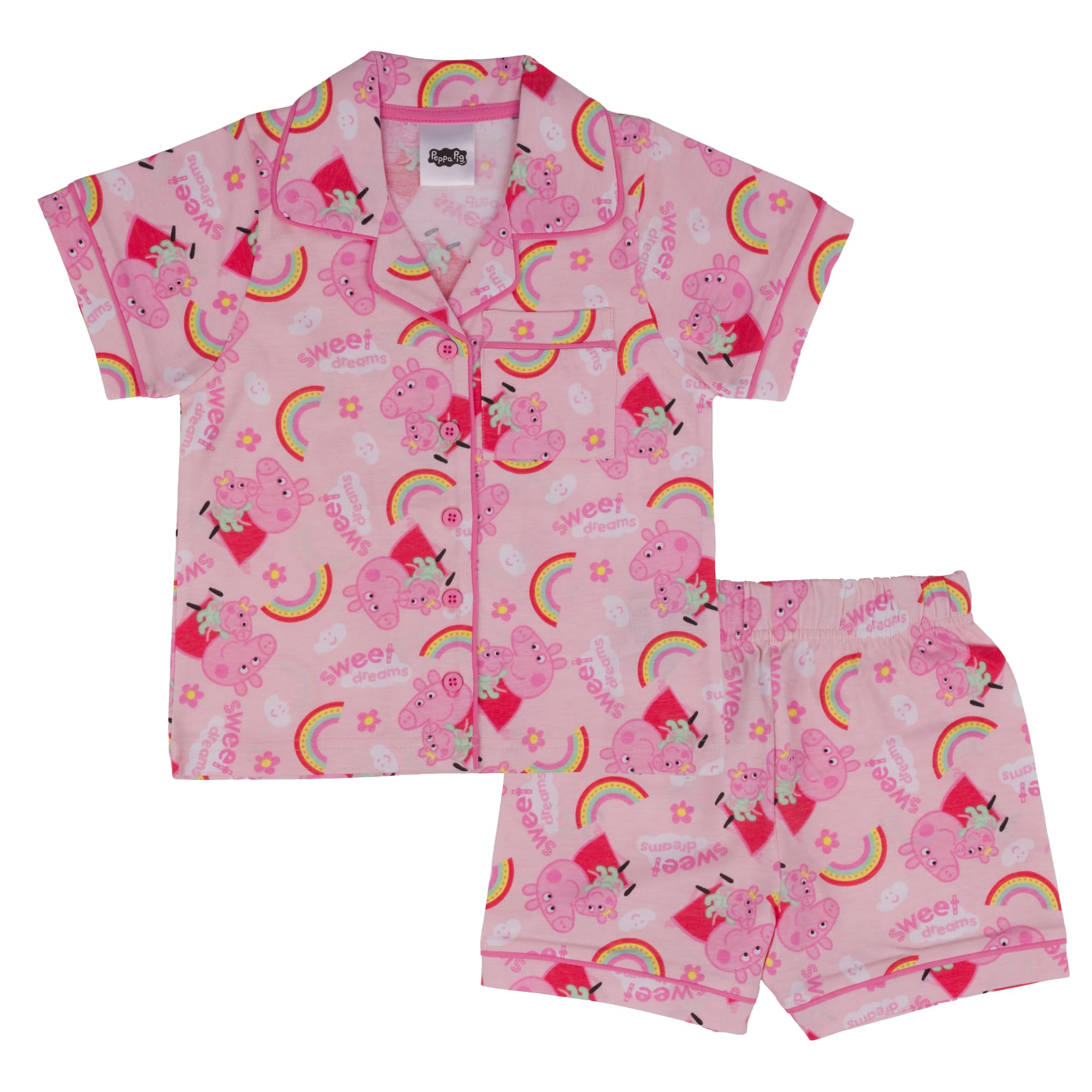 Peppa Pig, 100% Cotton Button Up Short Sleeved Pyjama Set, Pink, 18-24 Months: 92cm