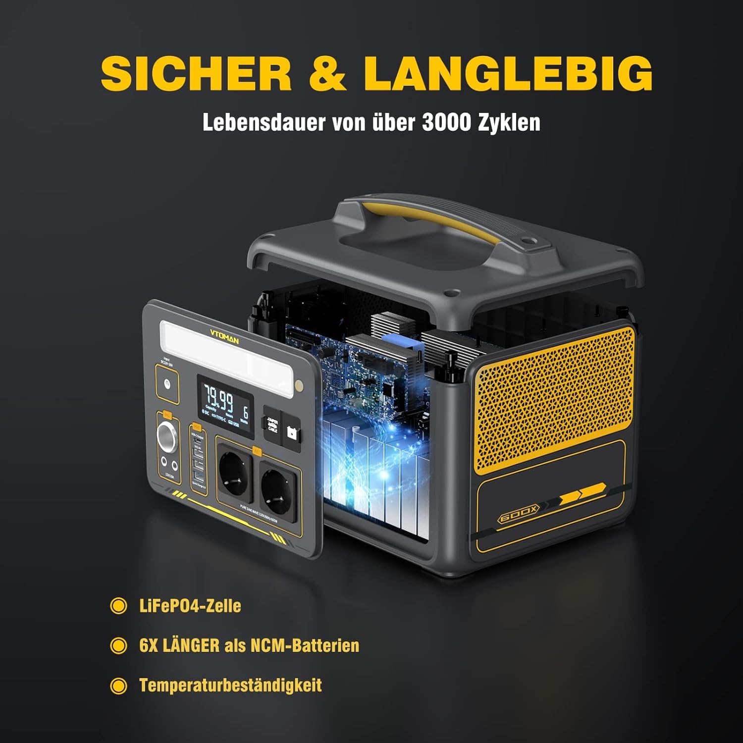 VTOMAN Jump 600X Tragbare Powerstation 600W - 299Wh Solar Generator LiFePO4 Batterie Stromgenerator Mobile mit 2x 600W (1200W Spitze), Erweiterbare Kapazität für Camping Wohnmobil Notfall