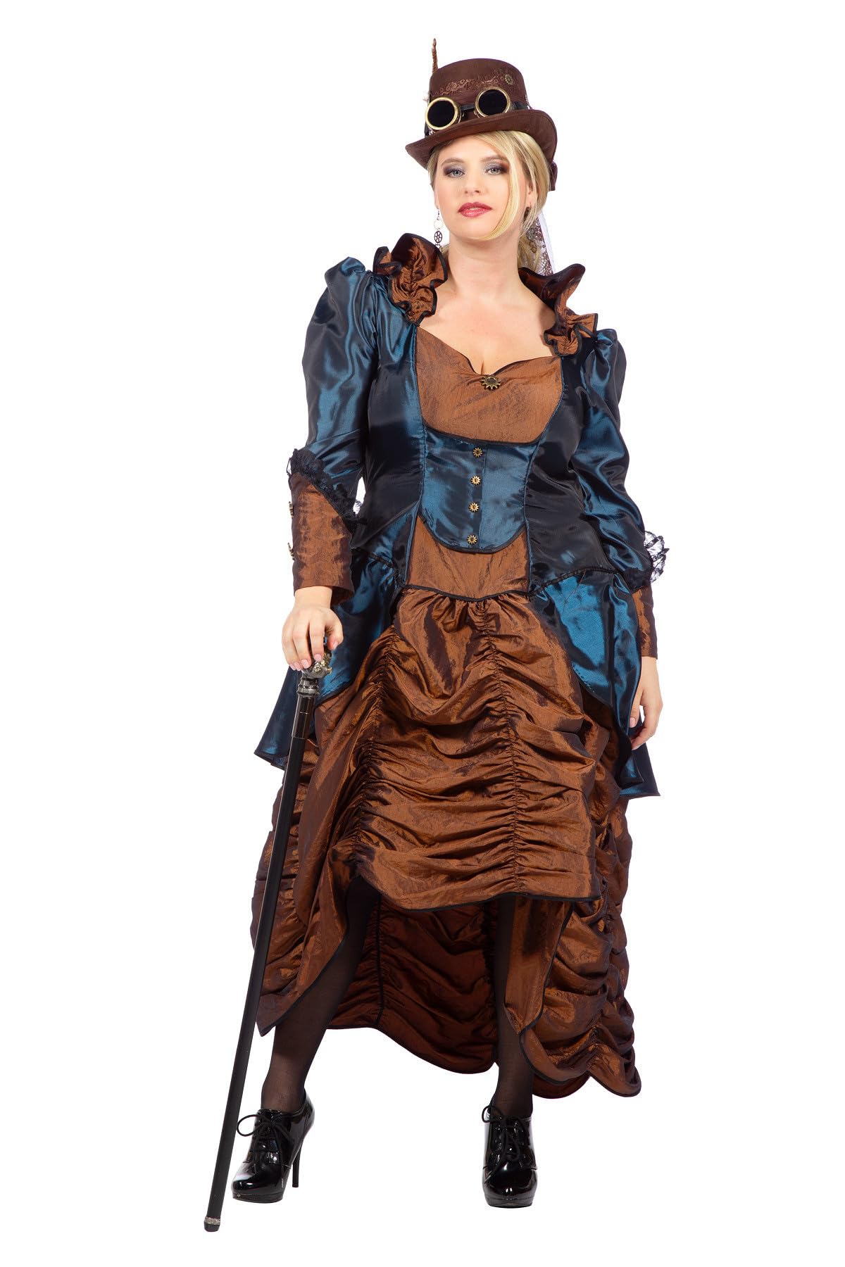 WILBERS & WILBERS 320341 - Steampunk kostium damski, sukienka z wysoką spódnicą, wiktoriański strój na karnawał, imprezę tematyczną