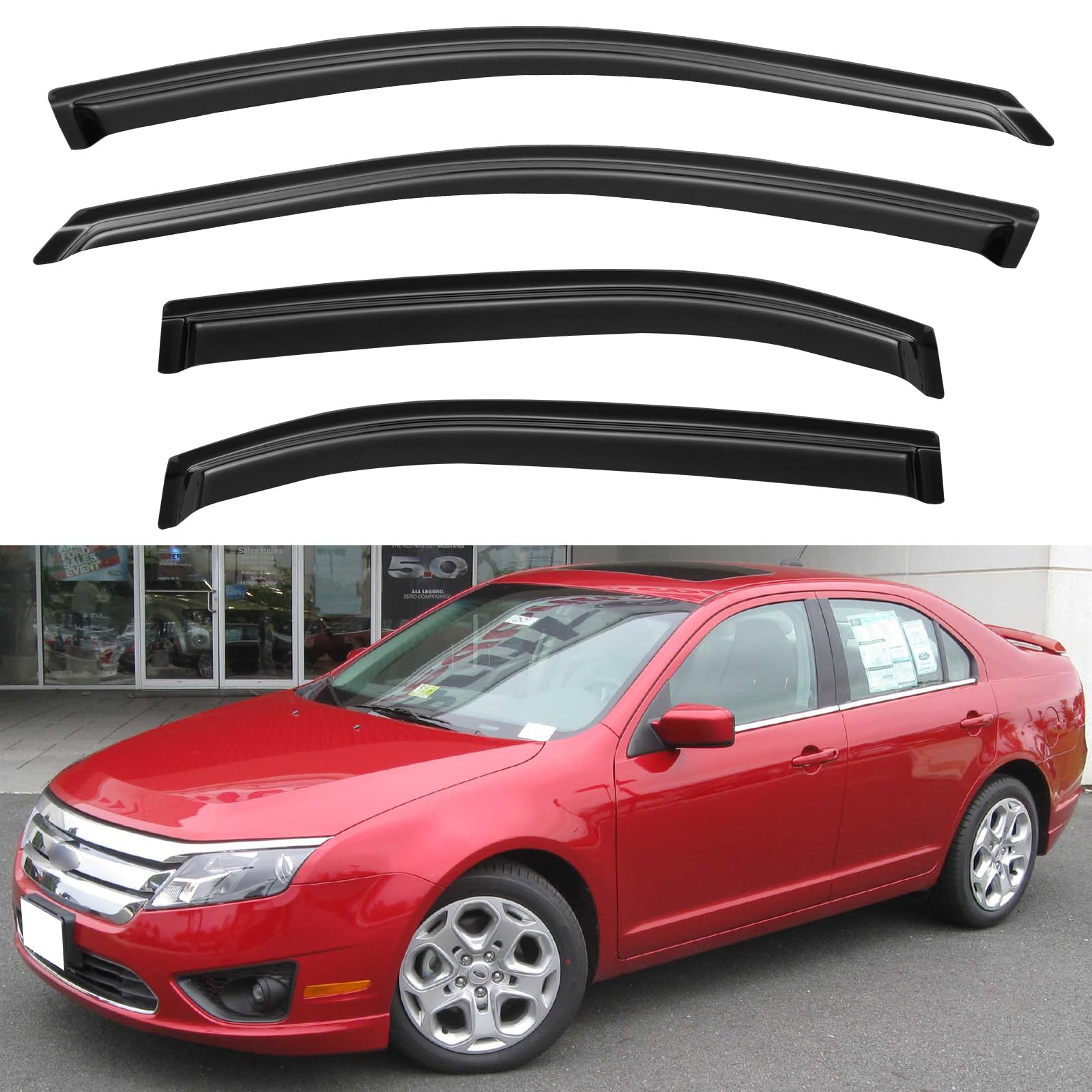 Window Visors Rain Guards Shield for 2006-2012 Ford Fusion, 2007-2013 Lincoln MKZ, 2006-2010 Mercury Milan, 2006 Lincoln Zephyr Window Wind Deflectors Vent Shades
