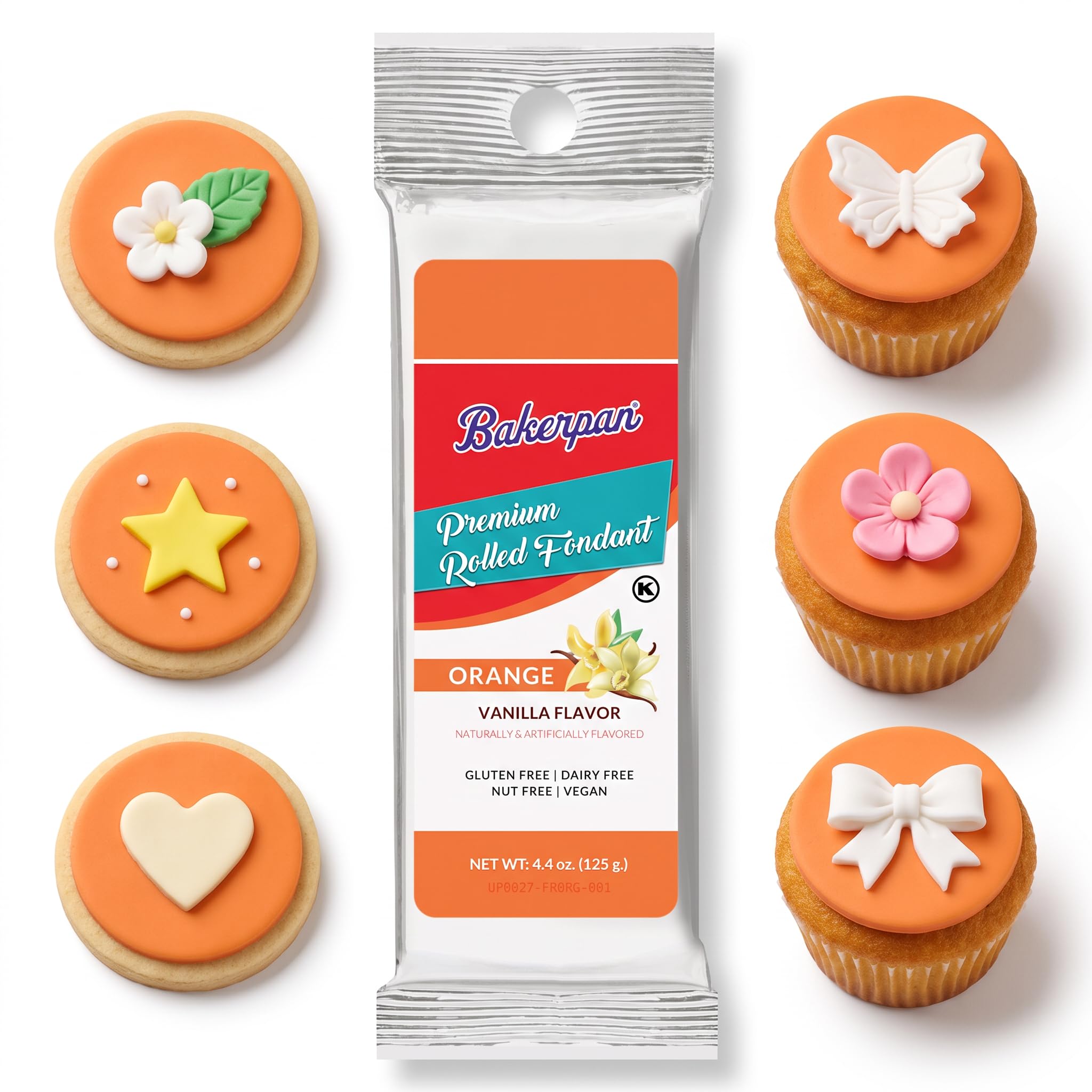 Bakerpan Premium Rolled Orange Fondant For Cake Decorating - 4.4 Ounces