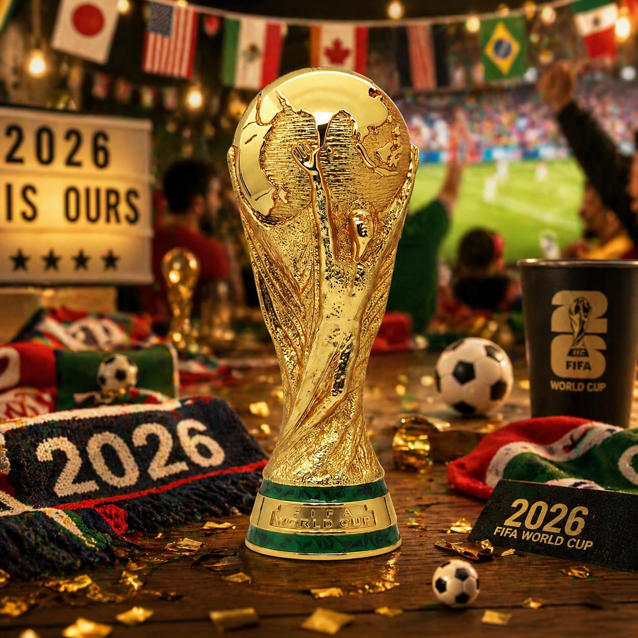 Regalo FIFA World Cup 2026, Trofeo 3D Ufficiale FIFA Coppa del Mondo 2026, 150 mm, in Lega di Zinco Premium, da Collezione, Durevole, per scrivania, Ufficio e Memorabilia Calcio