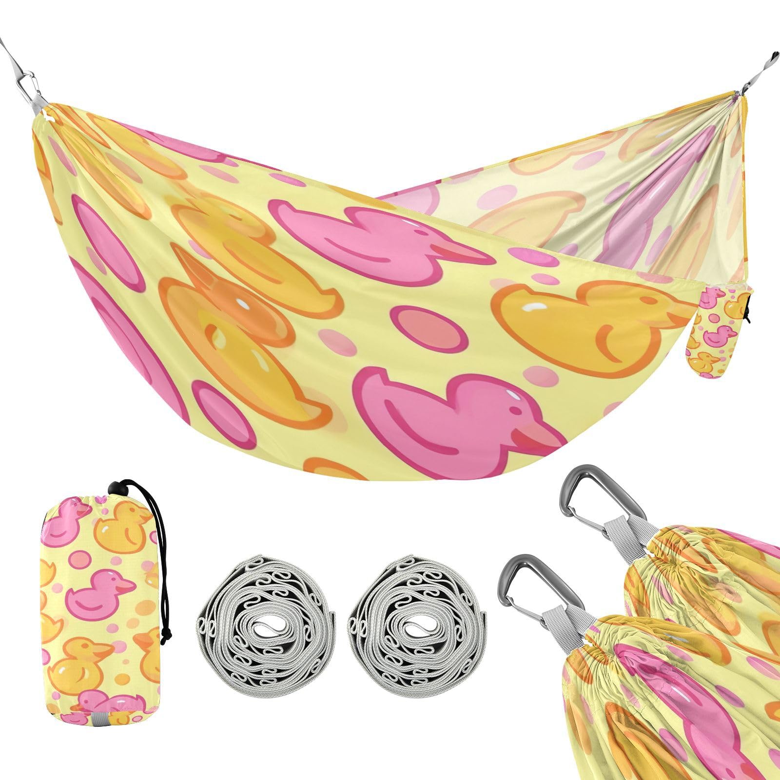 ATTX Yellow Pink Ducks Camping Hammock - Lightweight & Portable Hammocks, Heavy Duty 330lbs Capacity for Indoor, Hiking, Backpacking, Travel, Backyard, Beach#503