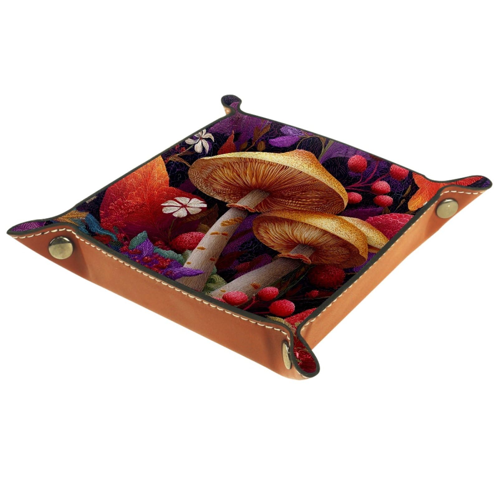 VAPOKF Mushroom Dice Trays Quadrilateral Dice Folding Tray Microfiber Leather Holder for Table Games RPG DND, 20.5 × 20.5 cm