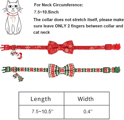 Miniatura 10 de ADOGGYGO Collar navideño para gato con campana de lazo, paquete de 2 collares de Navidad para gatos, collares de Navidad para gatos rojos y verdes