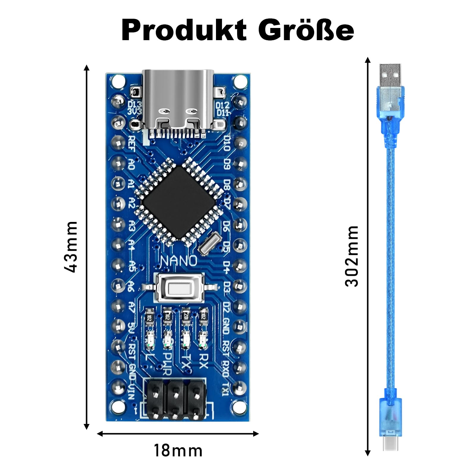 Module Nano avec CH340, Carte de Développement Nano-V3 Pré-soudée 5 V 16 m Microcontrôleur avec Câble USB Compatible avec Arduino Nano(3PCS