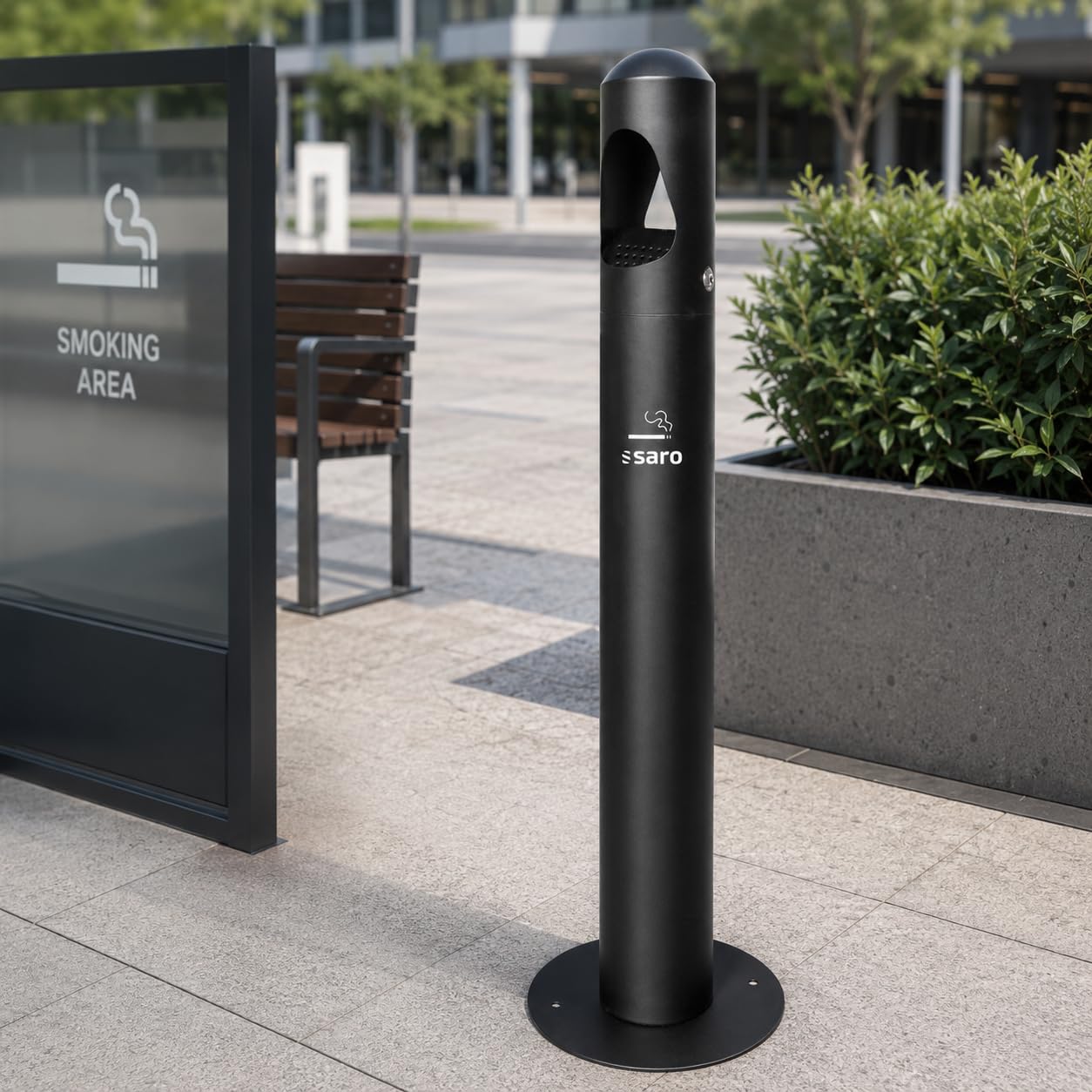SARO schwarzer Standascher - Edelstahl-Innenbehälter – 290×290×1000 mm – Abschließbar – Für Innen- & Außenbereiche – Modell RANA