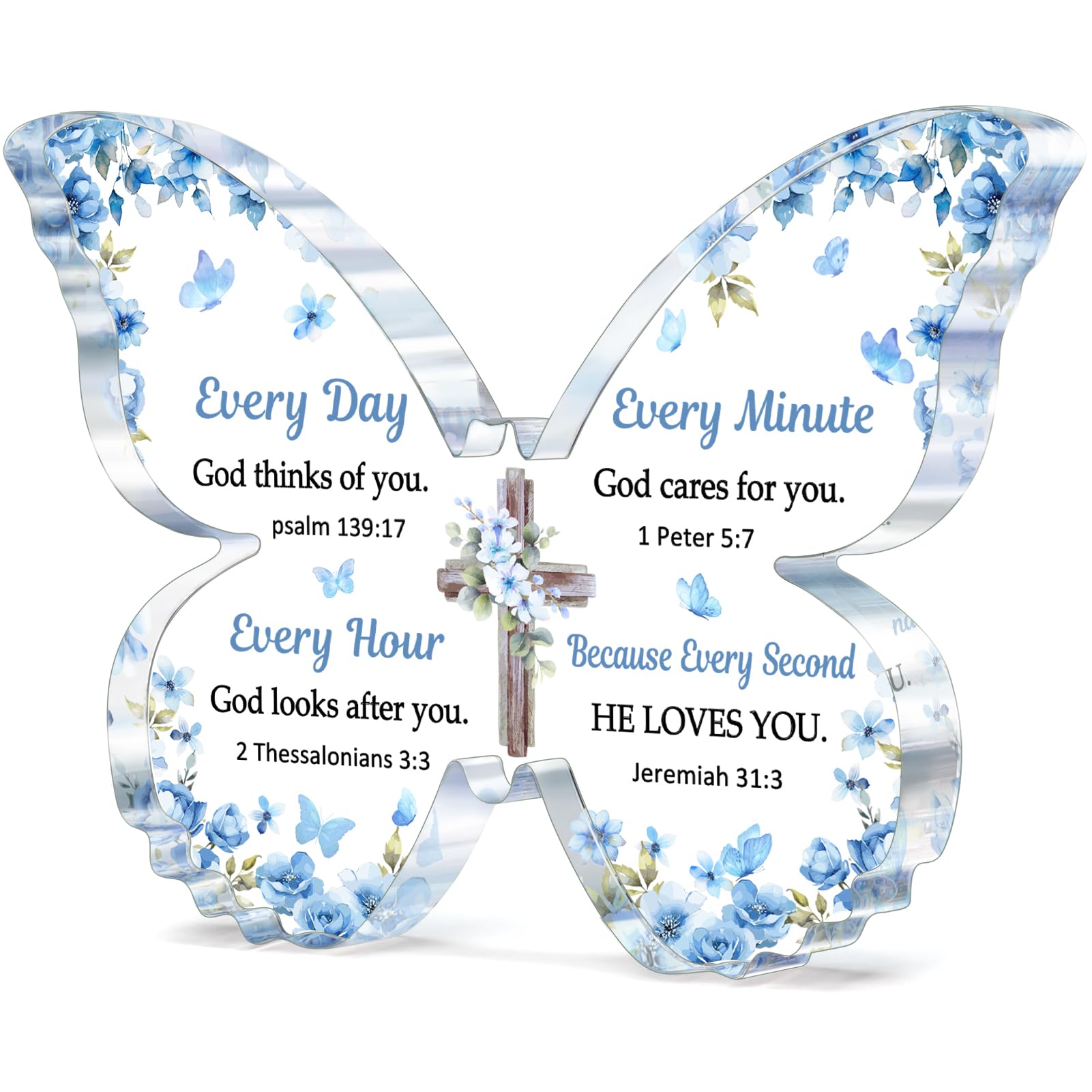 Christian Gifts for Women Faith, Butterfly Acrylic Plaque Sign, Religious Gifts for Women on Mothers Day Birthday Christmas, Spiritual Present for Female Friend Family, 5x3.8x0.5 Inch - Blue