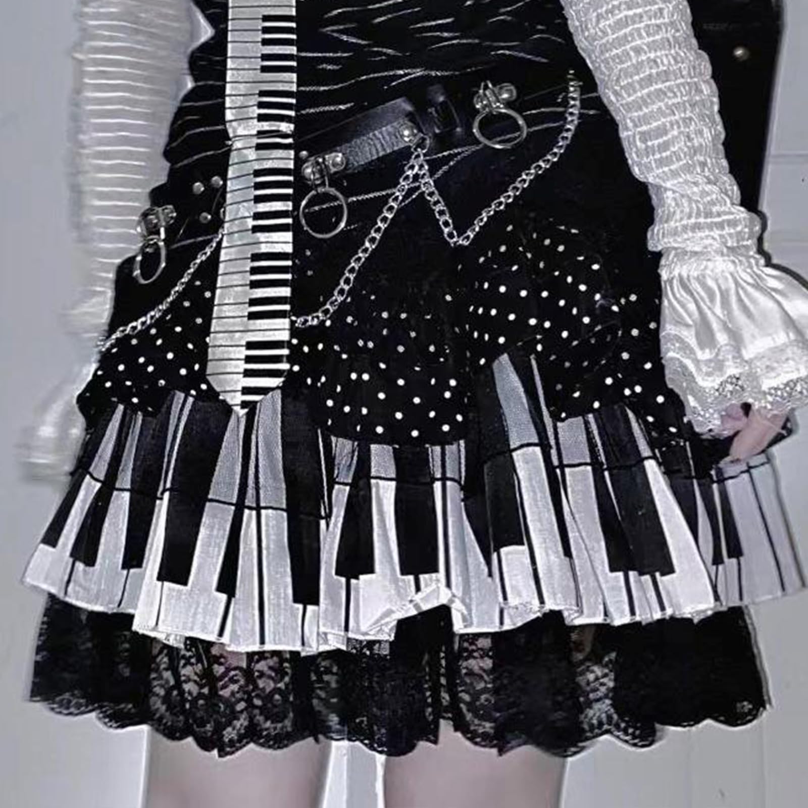 Gonna in pizzo in poliestere elasticizzato con stampa a pois rotonda design dimagrante vita comoda per occasioni casual evento sottoculturale gonna torta, Nero , XXL