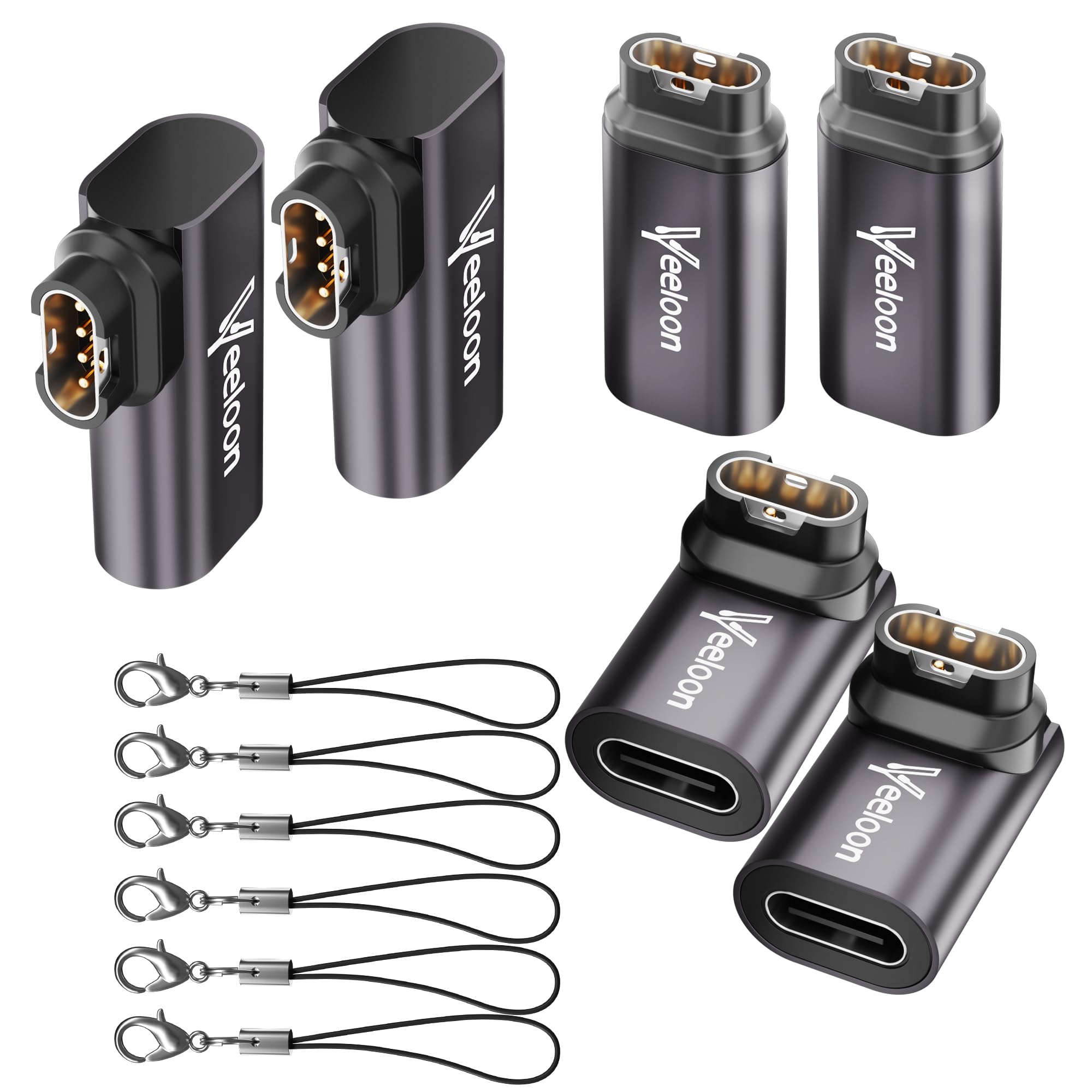 Prosty i zakrzywiony adapter ładujący USB C do zegarka Garmin Watch (zestaw 6 szt.), konwerter kabla C na Garmin Garmin Garmin z taśmą zabezpieczającą przed zgubieniem, bezpieczne szybkie