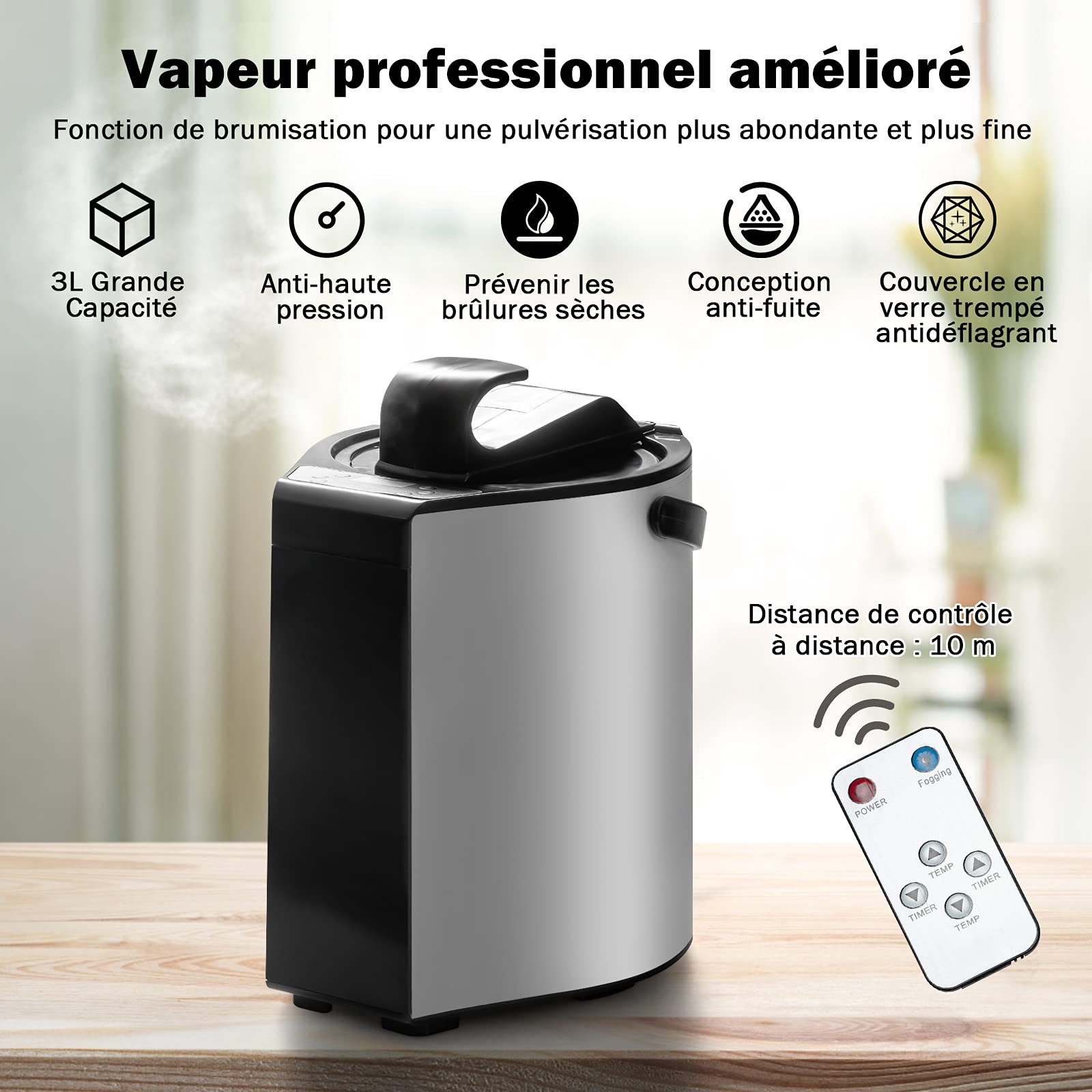 COSTWAY Sauna Cabine Pliable 1000W, 3L Sauna à Vapeur Portable avec Télécommande 9 Options de Minuterie Fonction de Vaporisation, Appareil à Vapeur Couvercle en Verre Trempé Anti-Explosion (Noir)