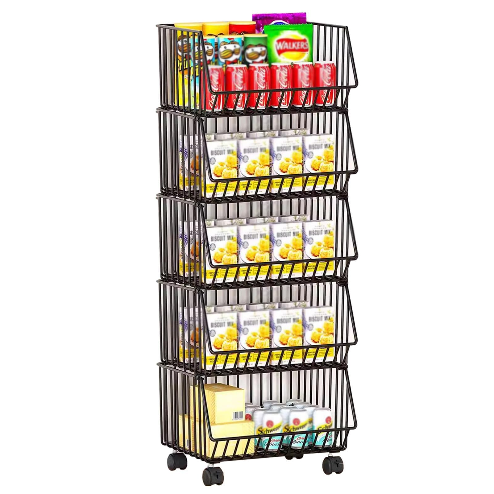 Präsentationsständer Für Kartoffelchips, Schmales Supermarktregal Mit Rädern, Tragbarer Obst- Und Gemüse-Organizer/Abnehmbarer Korb,5-Layer