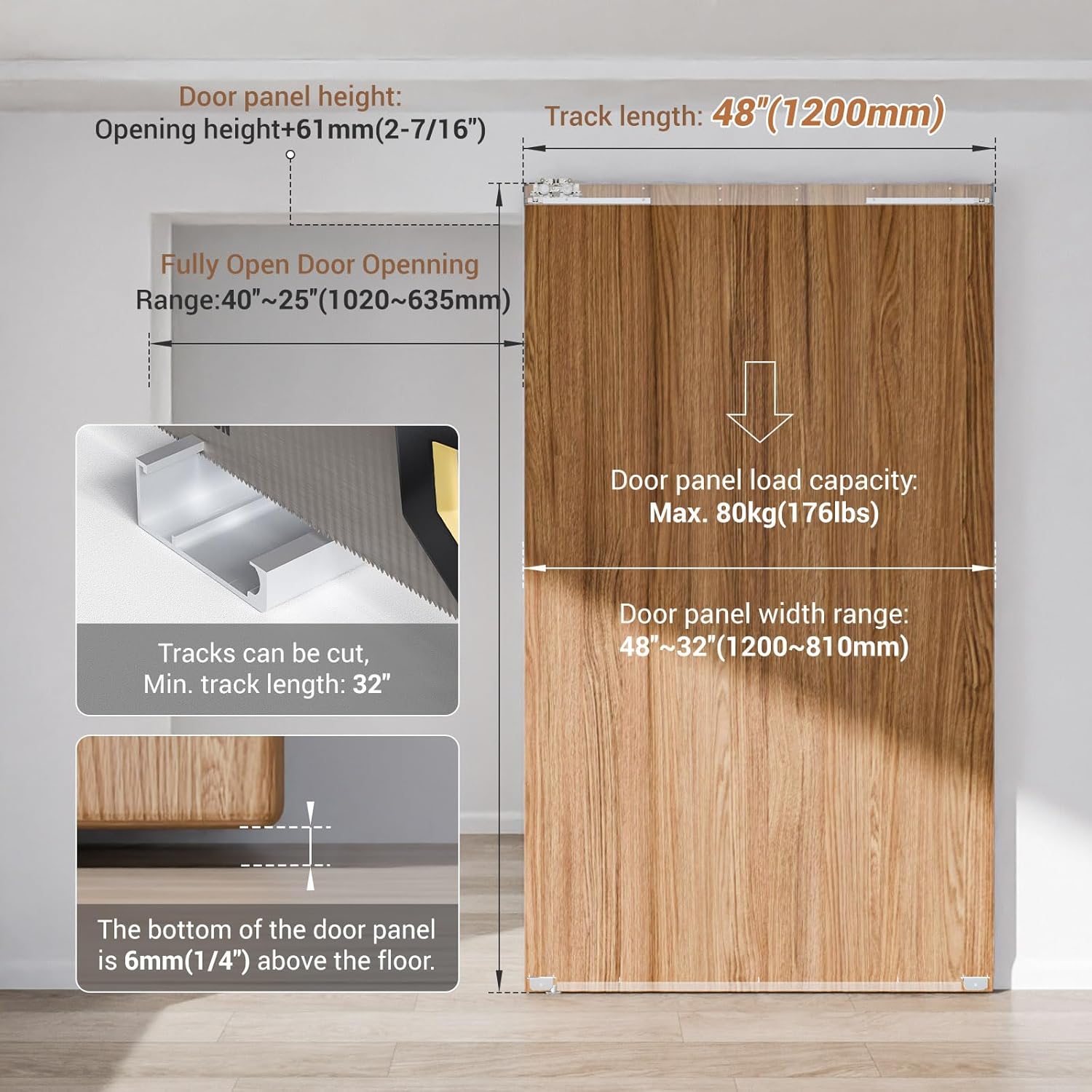 48” Concealed Sliding Barn Door Hardware with Soft Close Mechanism, Trackless Sliding Door Kit, Aluminum Hidden Track for Interior (Door is Not Included)