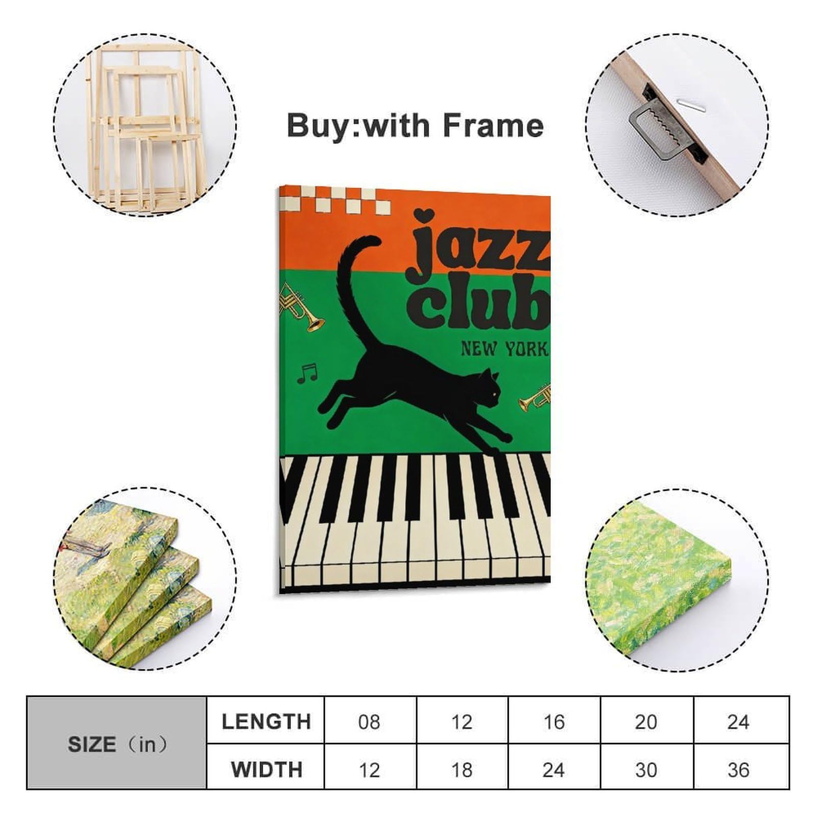 Poster con musica in stile retrò Jazz Club, gatto nero pianoforte, stampa artistica da parete con foto, dipinti, decorazione per la casa, 60 x 90 cm