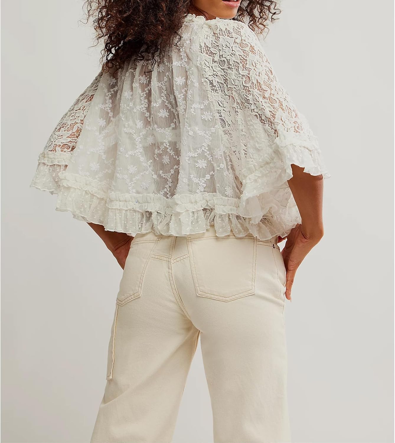 Women Long Sleeve Lace Top Mesh Floral Sheer Shirts Blouse Sexy See Through Casual Crop Tops for Streetwear - Image 3